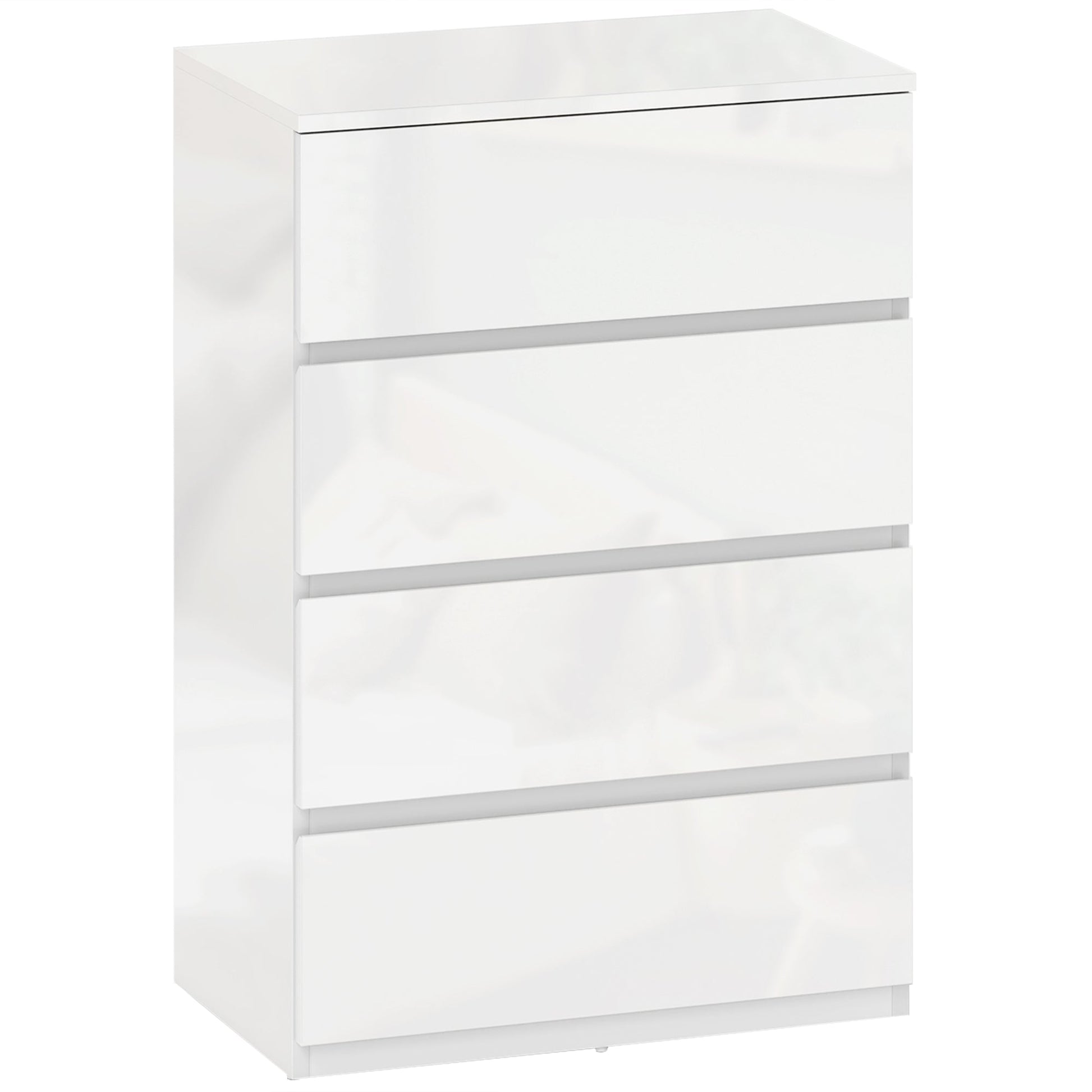 Chest of Drawers, Modern 4 Drawer Dresser with Soft Closing Mechanism for Bedroom, High Gloss White