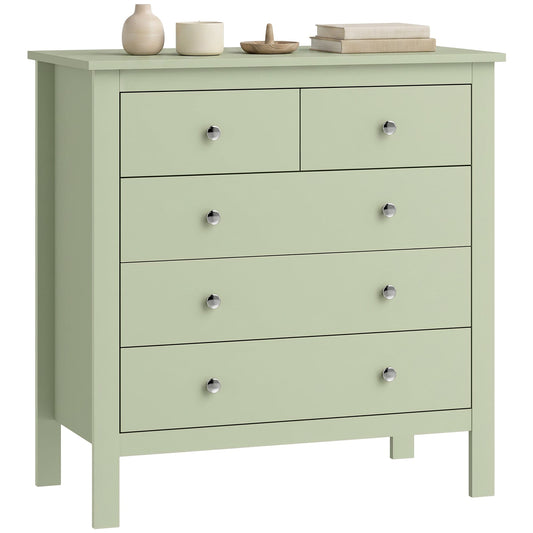 5 Drawer Chest of Drawers, Modern Dresser for Bedroom, Bedside Storage Cabinet, Wide Storage Unit with Glide Runners for Living Room, Hallway, Closet, 79 x 39.5 x 80.5 cm, Sage Green