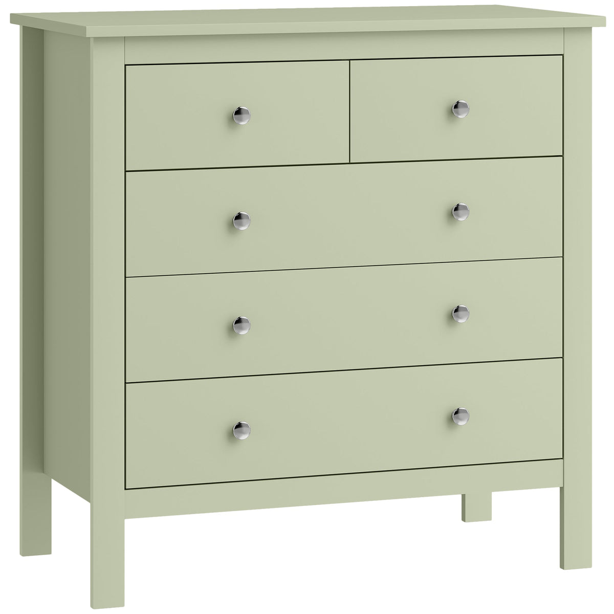 5 Drawer Chest of Drawers, Modern Dresser for Bedroom, Bedside Storage Cabinet, Wide Storage Unit with Glide Runners for Living Room, Hallway, Closet, 79 x 39.5 x 80.5 cm, Sage Green