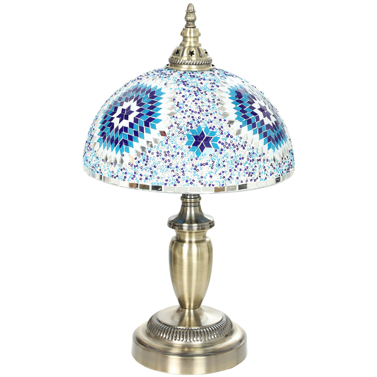 Tiffany Lamp, Stained Glass Bedside Table Lamp with Button Switch and Metal Base for Bedroom, Study and Living Room, 12 x 12 x 20 Inches, Blue