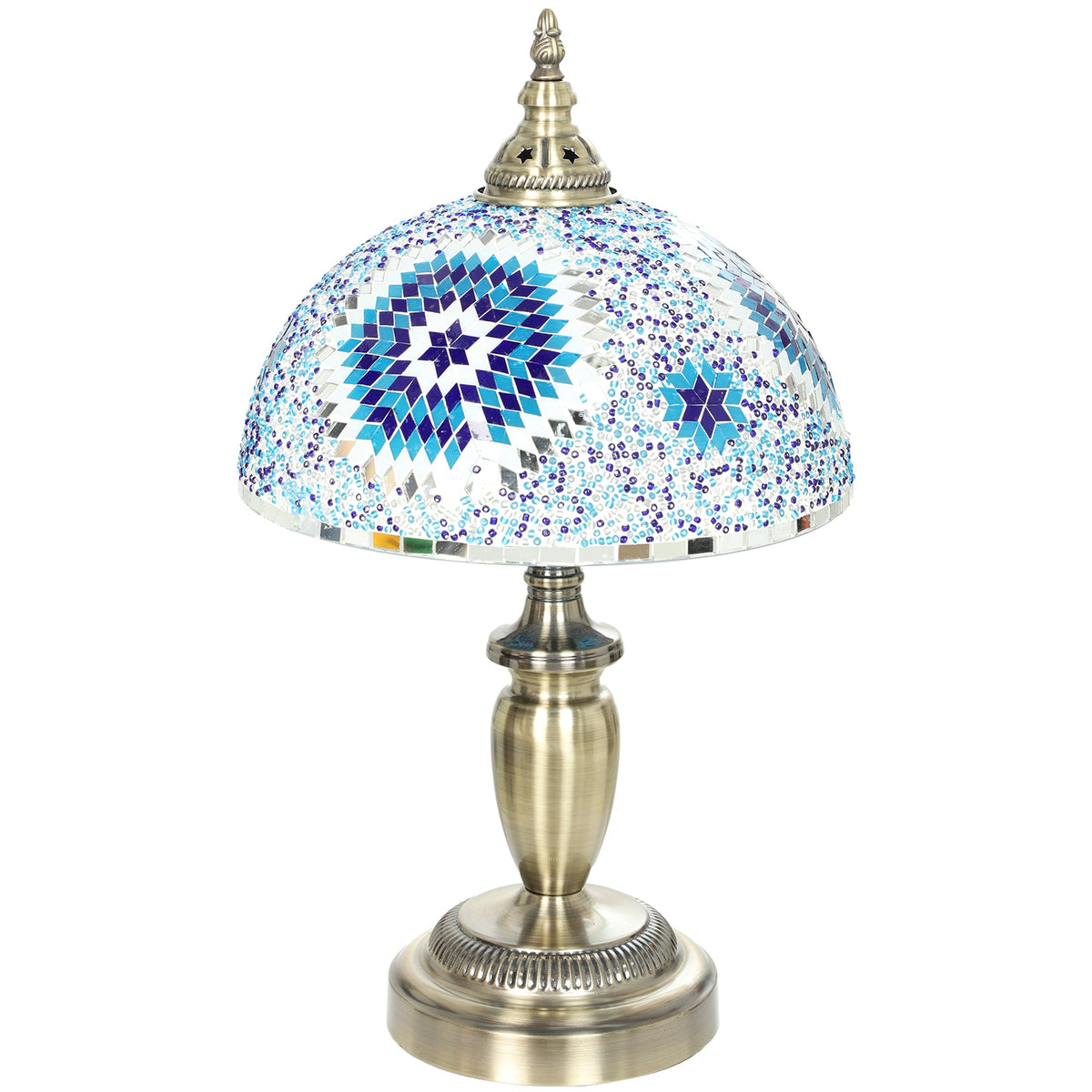 Tiffany Lamp, Stained Glass Bedside Table Lamp with Button Switch and Metal Base for Bedroom, Study and Living Room, 12 x 12 x 20 Inches, Blue