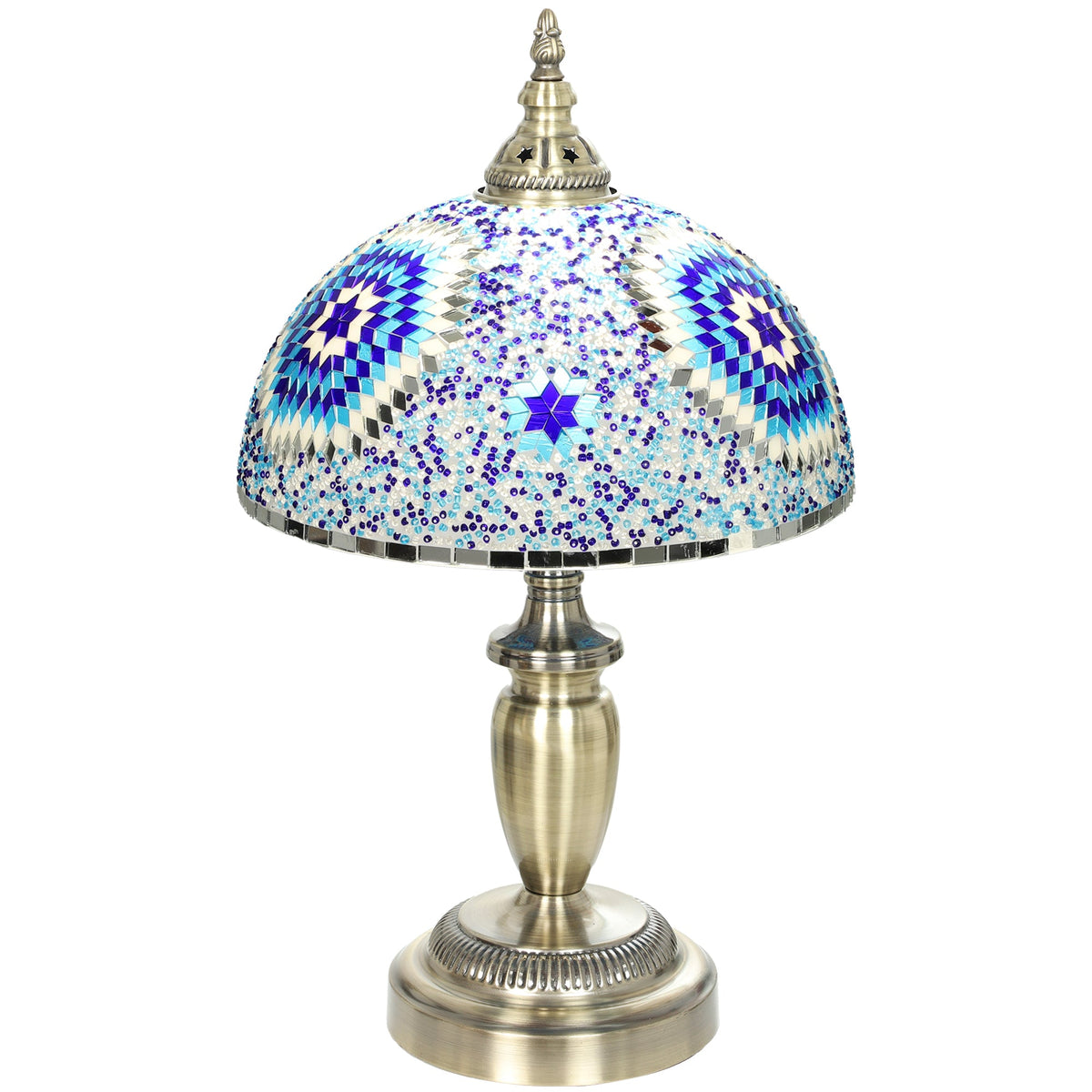 Tiffany Lamp, Stained Glass Bedside Table Lamp with Button Switch and Metal Base for Bedroom, Study and Living Room, 12 x 12 x 20 Inches, Blue