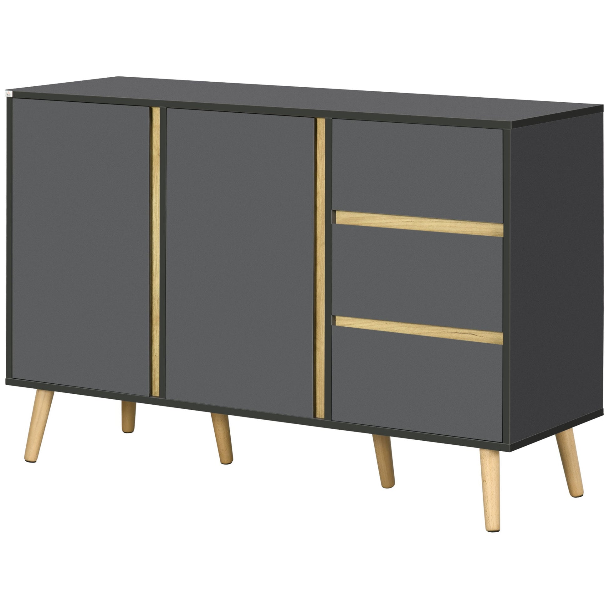 HOMCOM Sideboard, Modern Kitchen Cupboard with Double Doors and 3 Drawers, Adjustable Shelves for Living Dining Room, Dark Grey