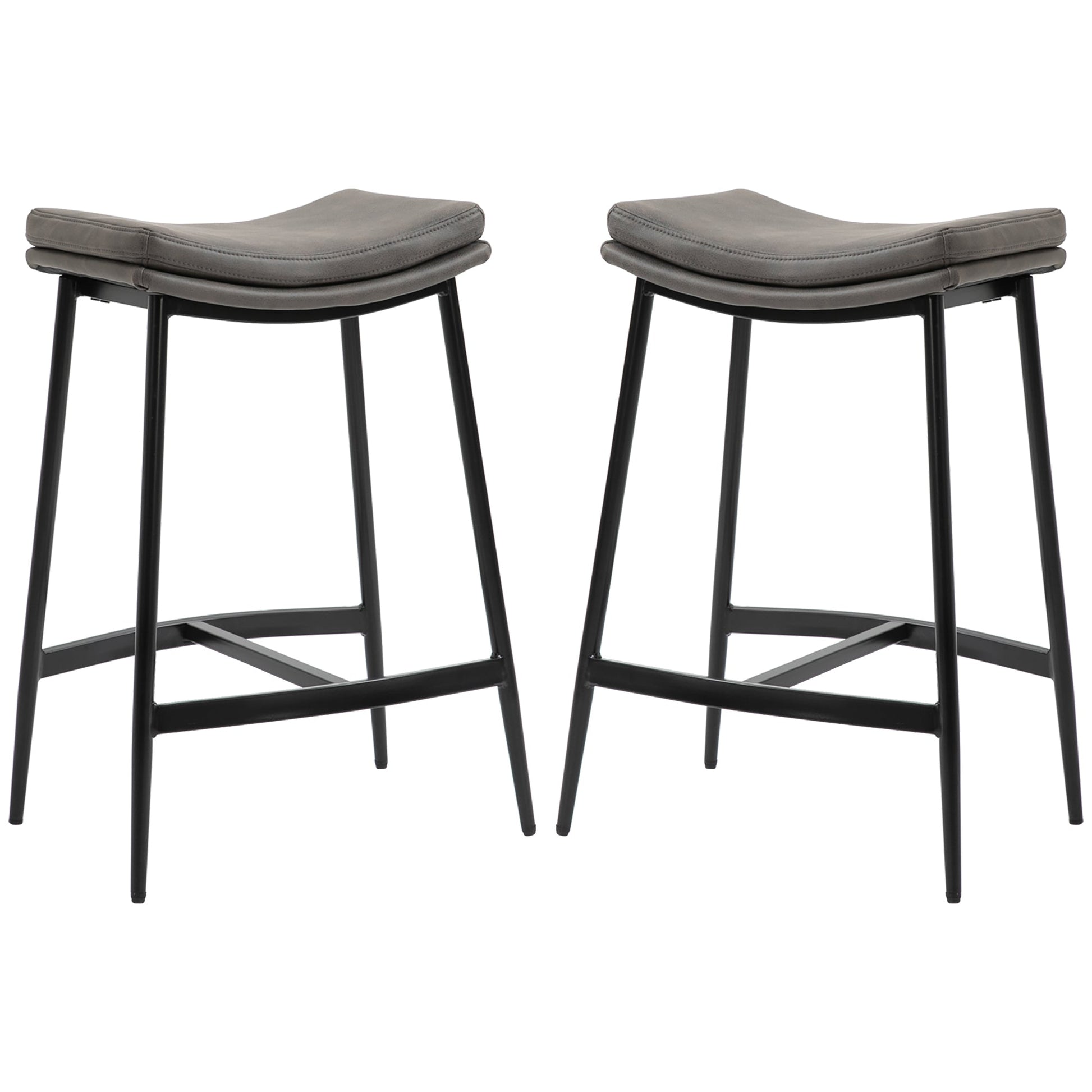 HOMCOM Breakfast Bar Stools Set of 2, Microfibre Upholstered Barstools, Industrial Bar Chairs with Curved Seat and Steel Frame for Dining Room, Kitchen, Grey