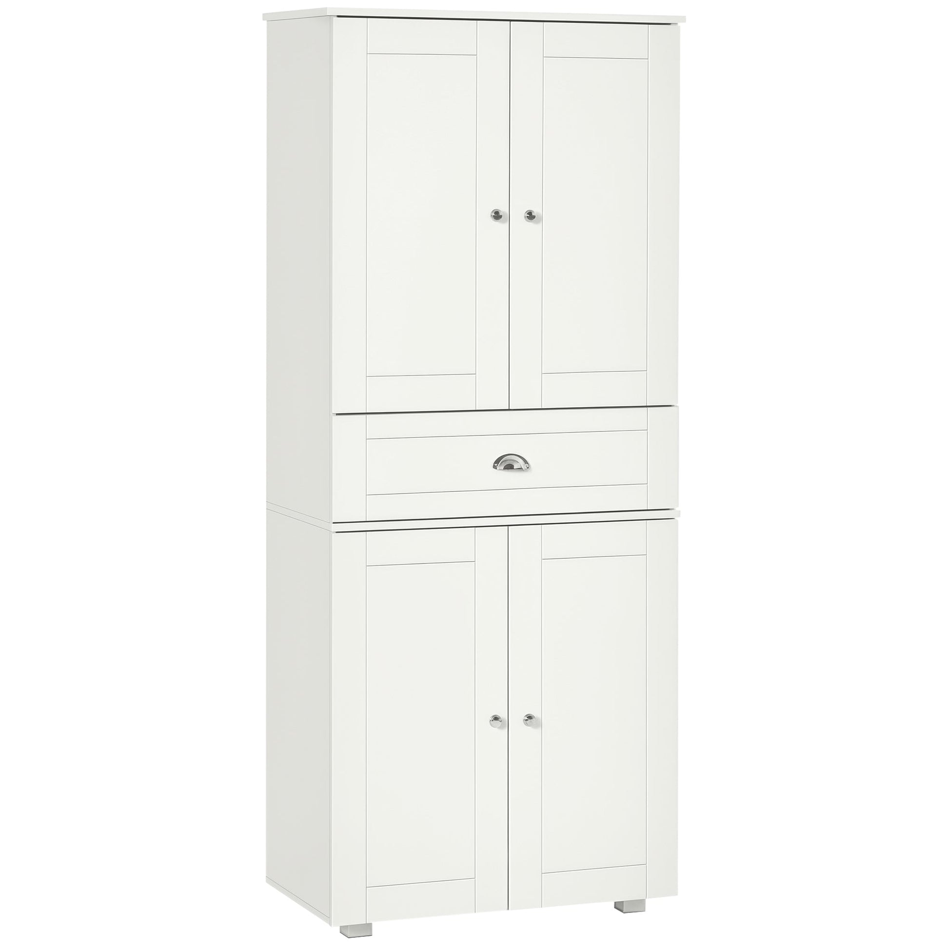 184cm Tall Kitchen Cupboard, Freestanding Kitchen Pantry Storage Cabinet with 4 Doors, 3 Adjustable Shelves, Drawer, Anti-tipping Device, Sideboard Organiser for Dining Room, Living Room, White