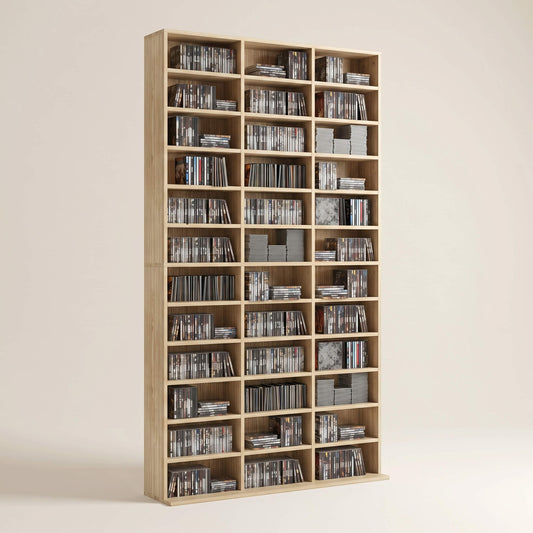 1116 CD/ 528 DVD Storage Unit, Media Storage Shelf, Wooden Display Unit with Adjustable Shelves, 102 x 195 cm, Oak Tone