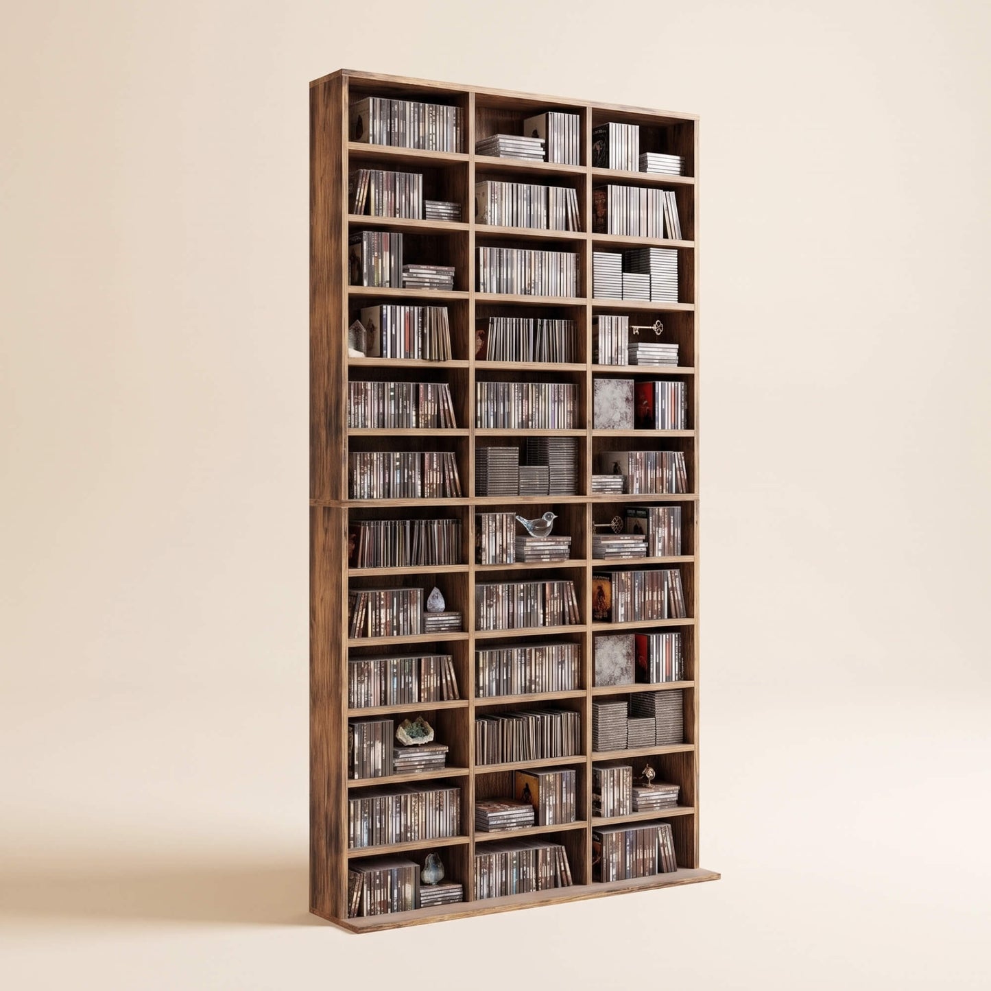 1116 CD/ 528 DVD Storage Unit, Media Storage Shelf, Wooden Display Unit with Adjustable Shelves, 102 x 195 cm, Rustic Brown