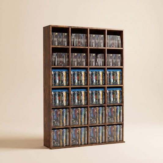 Adjustable Wall-Secure Media Storage Shelf – DVD/CD/Game Organizer, Rustic Brown