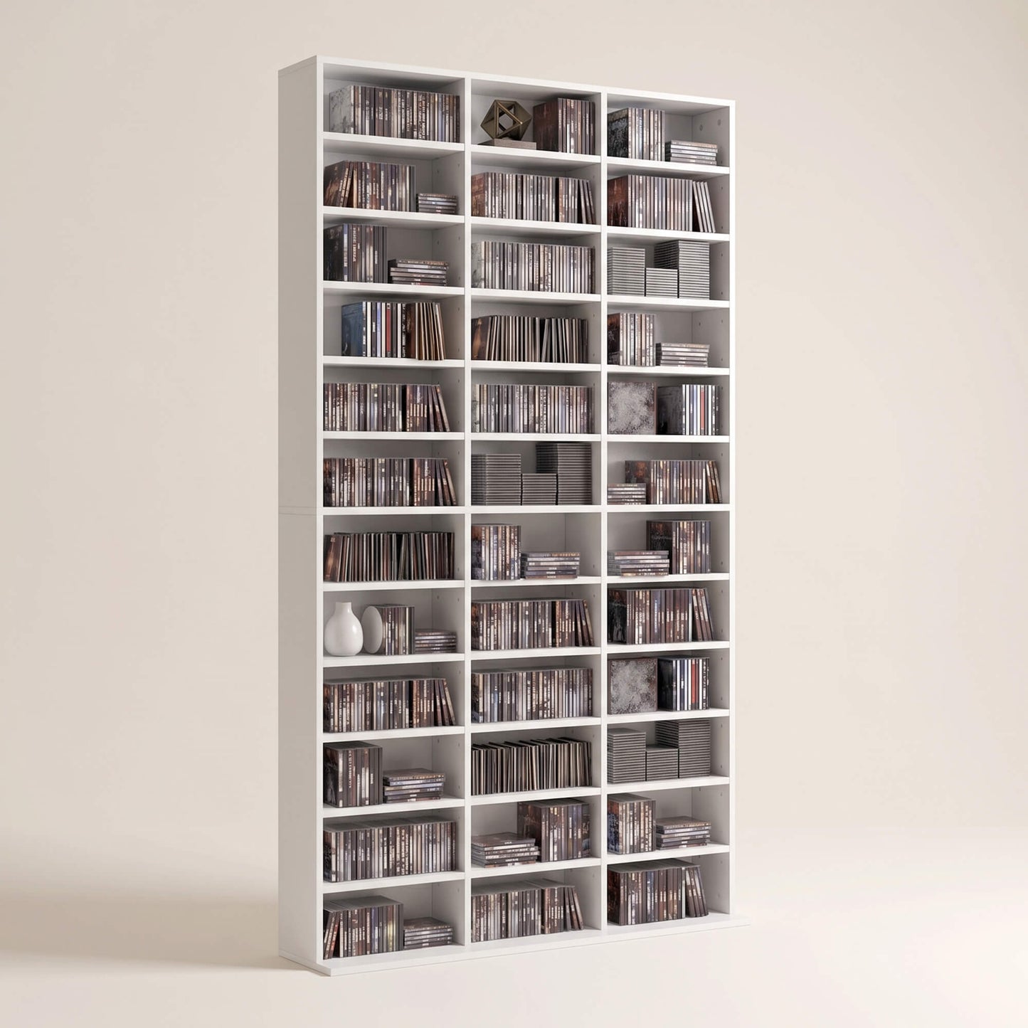 1116 CD/ 528 DVD Storage Unit, Media Storage Shelf, Wooden Display Unit with Adjustable Shelves, 102 x 195 cm, Marble Effect