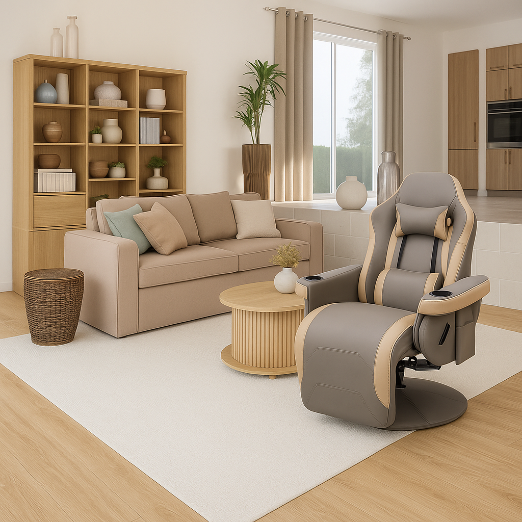 PU Leather Gaming Chair, Swivel Manual Recliner with Footrest, Headrest & Cup Holder, Grey - HOMCOM