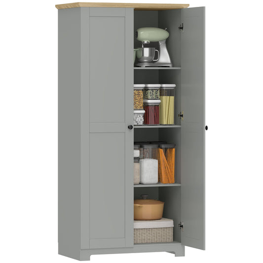 172cm Kitchen Cupboard, Freestanding Storage Cabinet with Doors and Shelves, Modern 2-Door Kitchen Pantry Cupboard for Dining Room, Grey