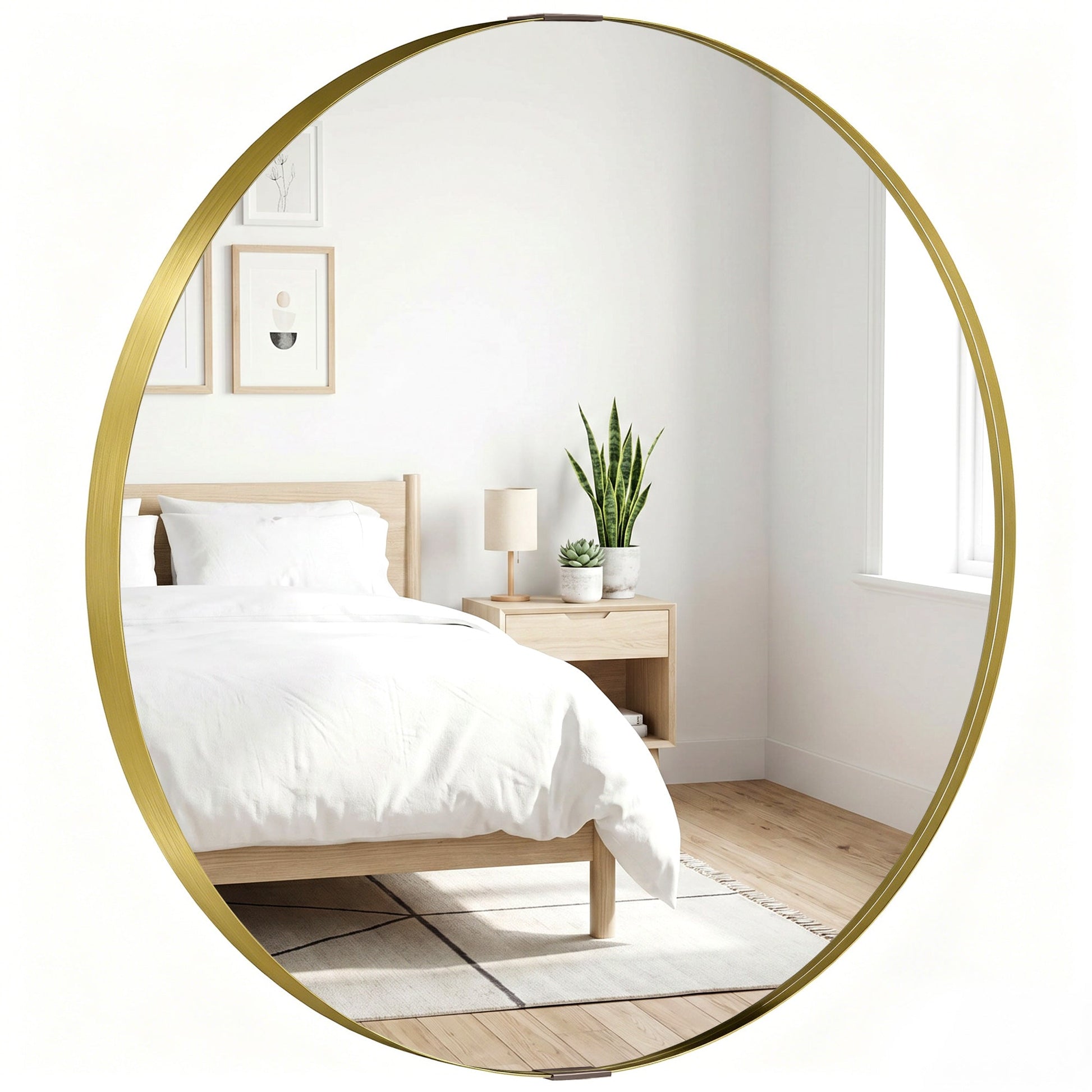 Round Wall Mirror 61 cm, Wall Mounted Bathroom Mirror with Tempered Safety Glass and Aluminium Alloy Frame for Living Room, Bedroom, Entryway, Home, Gold Tone