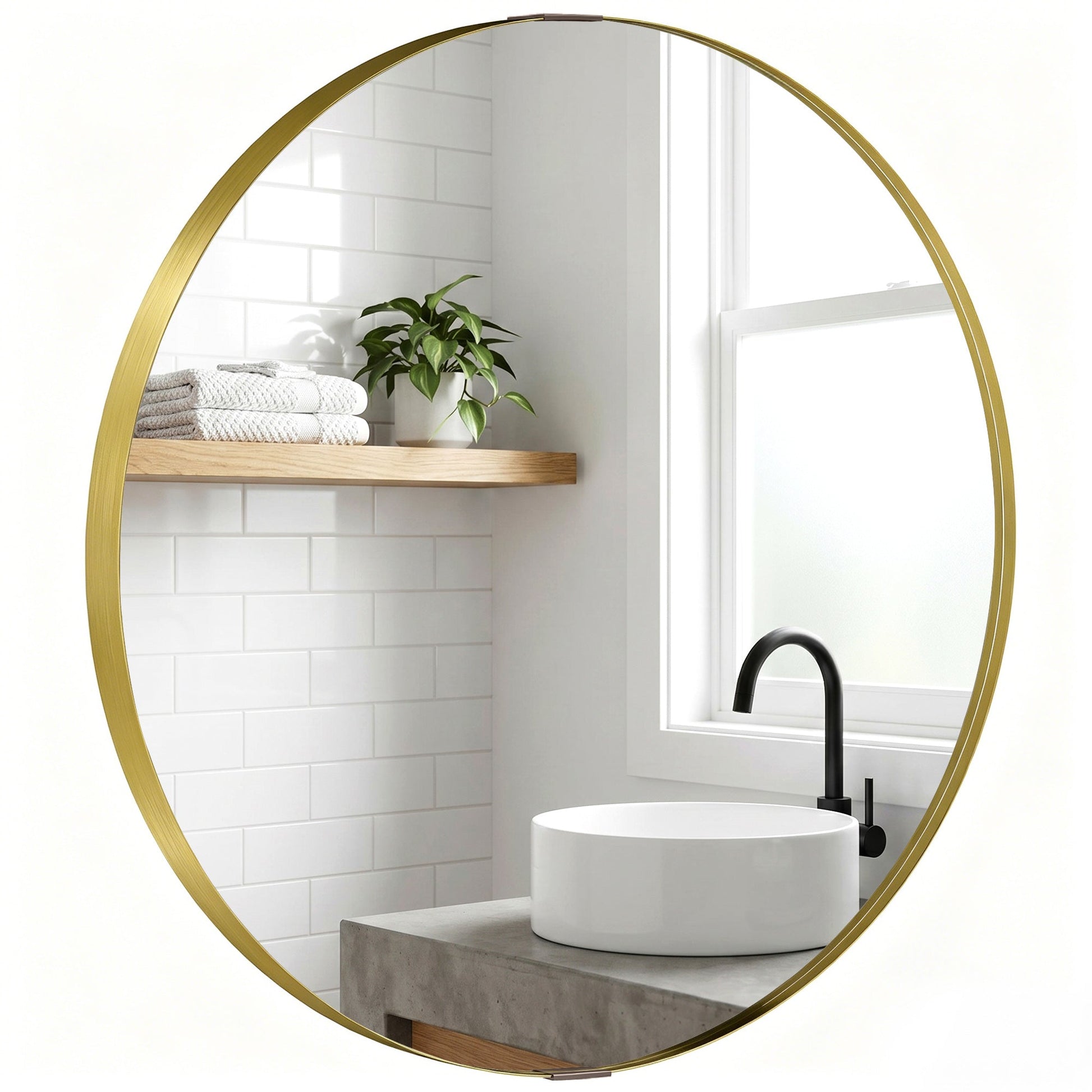Round Wall Mirror 61 cm, Wall Mounted Bathroom Mirror with Tempered Safety Glass and Aluminium Alloy Frame for Living Room, Bedroom, Entryway, Home, Gold Tone
