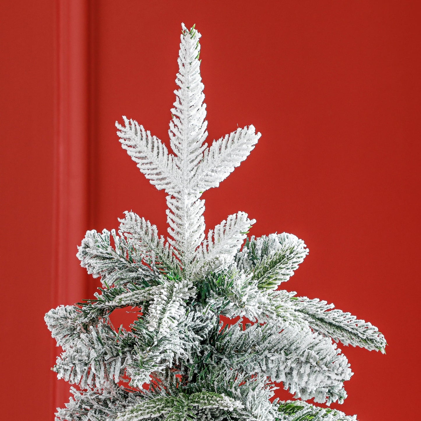 6ft Pencil Artificial Christmas Tree, Snow Flocked Xmas Tree with Downswept Branches and 600 Tips, Auto Open, Steel Base, Holiday Decoration for Home Office, Green