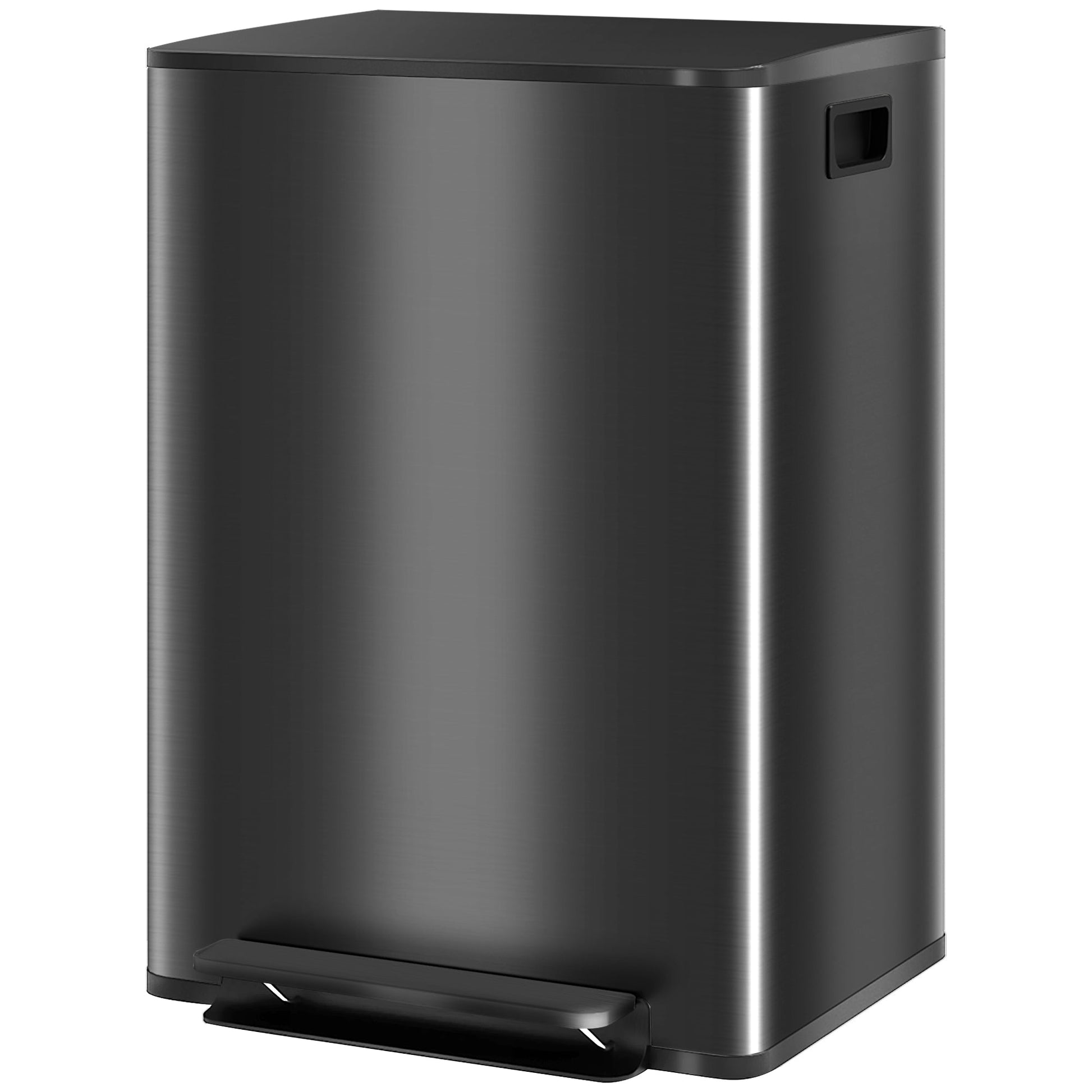 HOMCOM Dual Kitchen Bin, 2 x 30L Double Bin for Recycling and Waste, Stainless Steel Pedal Bin with Soft-Close Lid, Removable Inner Buckets and Handles, Black