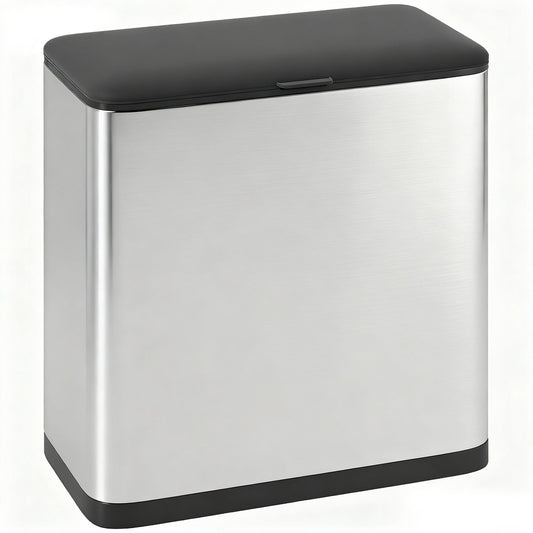 8L Hanging Kitchen Bin, Stainless Steel Rubbish bin with Press-to-Open and Stay-Open Lid, Removable Inner Bucket for Kitchen Cabinet Door, Under Sink, Bedroom, Office, Silver Tone