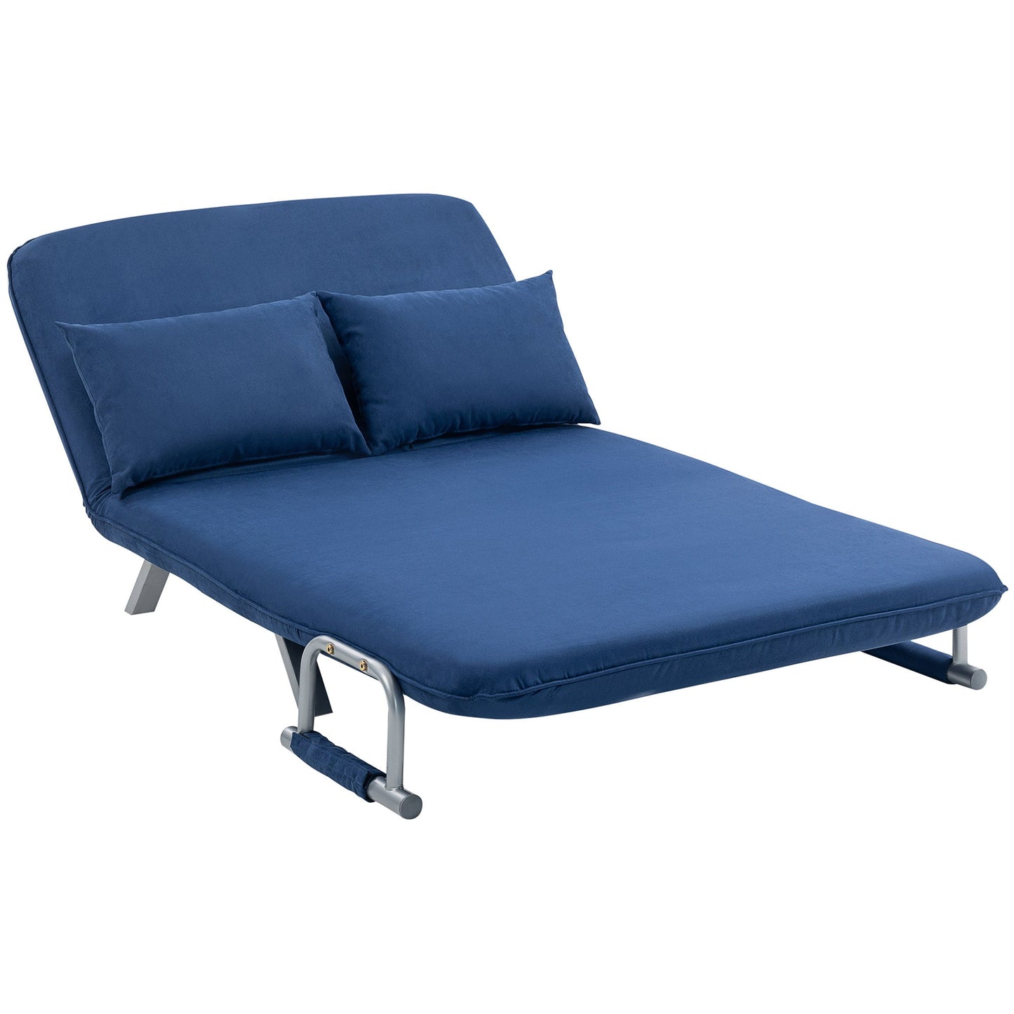 2 Seater Sofa Bed, Click Clack Convertible Bed Settee, Modern Faux Suede Upholstered Sofa with 2 Pillows for Living Room, Guest Room, Dark Blue
