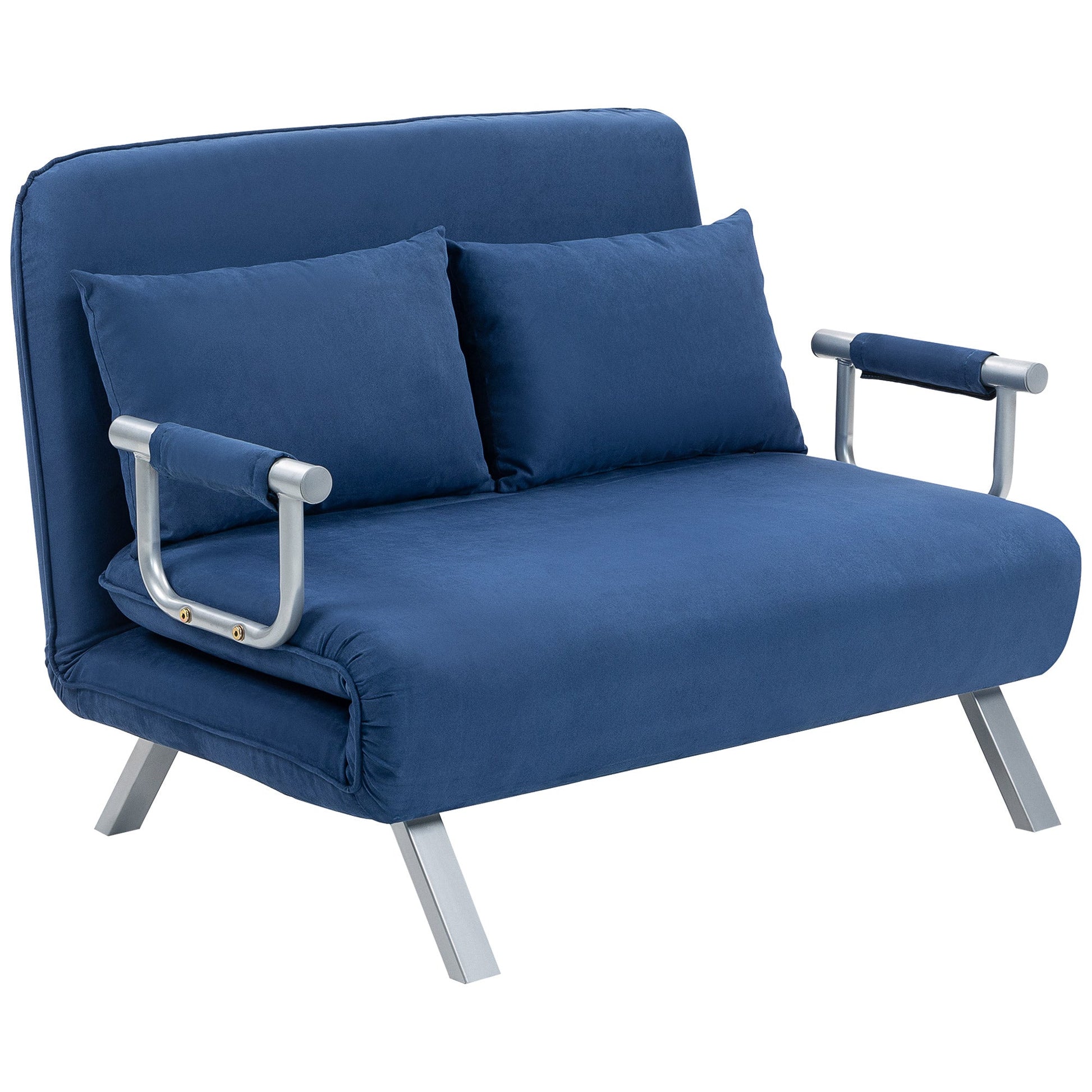 2 Seater Sofa Bed, Click Clack Convertible Bed Settee, Modern Faux Suede Upholstered Sofa with 2 Pillows for Living Room, Guest Room, Dark Blue