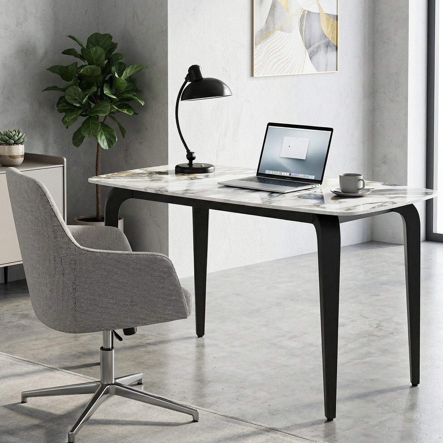Dining Table for 4, 130W x 70D x 75H cm, Modern Kitchen Table with Sintered Stone Tabletop, Metal Legs for Dining Room, Kitchen, Living Room, White