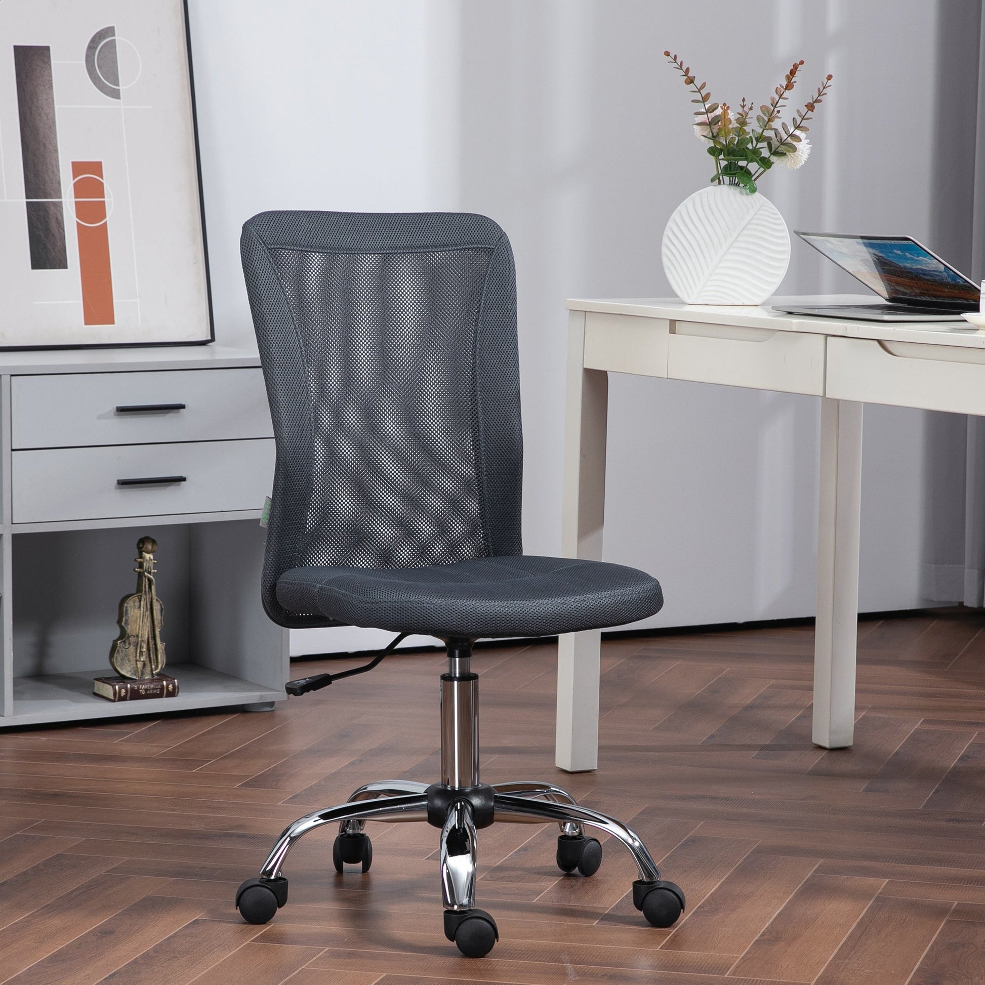 Vinsetto Office Chair, Armless Desk Chair, Adjustable Computer Swivel Chair with Rolling Wheels and Mesh Back for Home Work Study, Dark Grey