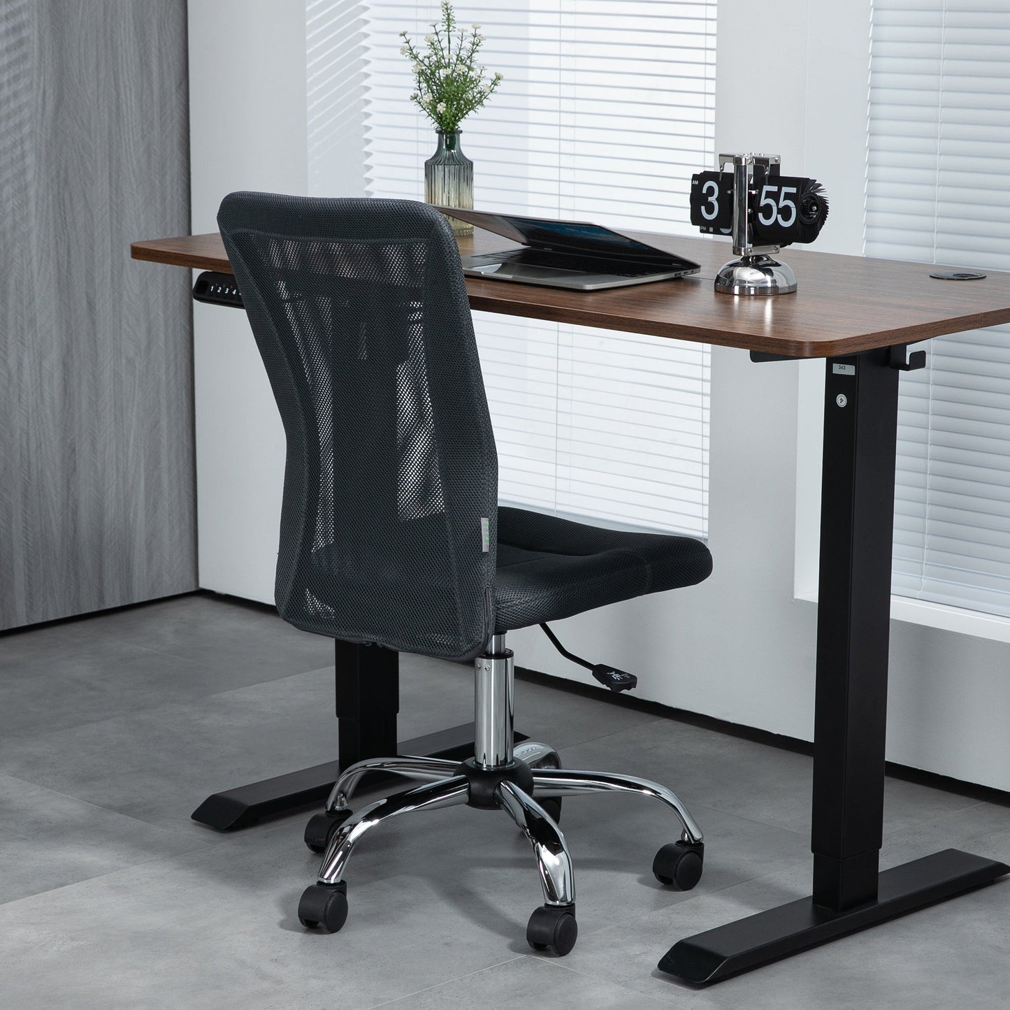 Vinsetto Office Chair, Armless Desk Chair, Adjustable Computer Swivel Chair with Rolling Wheels and Mesh Back for Home Work Study, Dark Grey