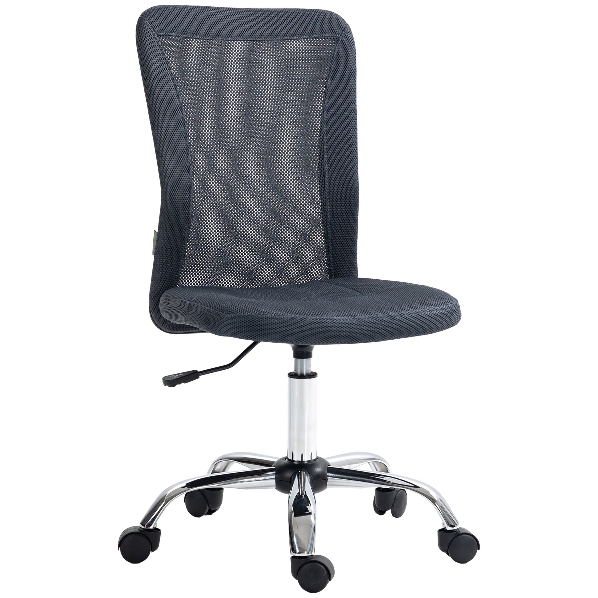 Vinsetto Office Chair, Armless Desk Chair, Adjustable Computer Swivel Chair with Rolling Wheels and Mesh Back for Home Work Study, Dark Grey