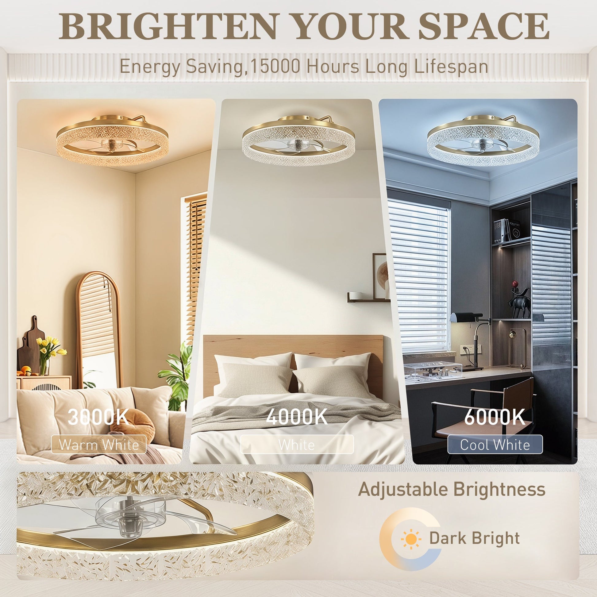 Ceiling Fans with Lights and Remote & App Control, 50 cm Modern LED Ceiling Fan Light with 3 Colour Temperatures, 6 Speed, Timer, Dimmable, Quiet Reversible DC Motor, for Bedroom, Study, Gold