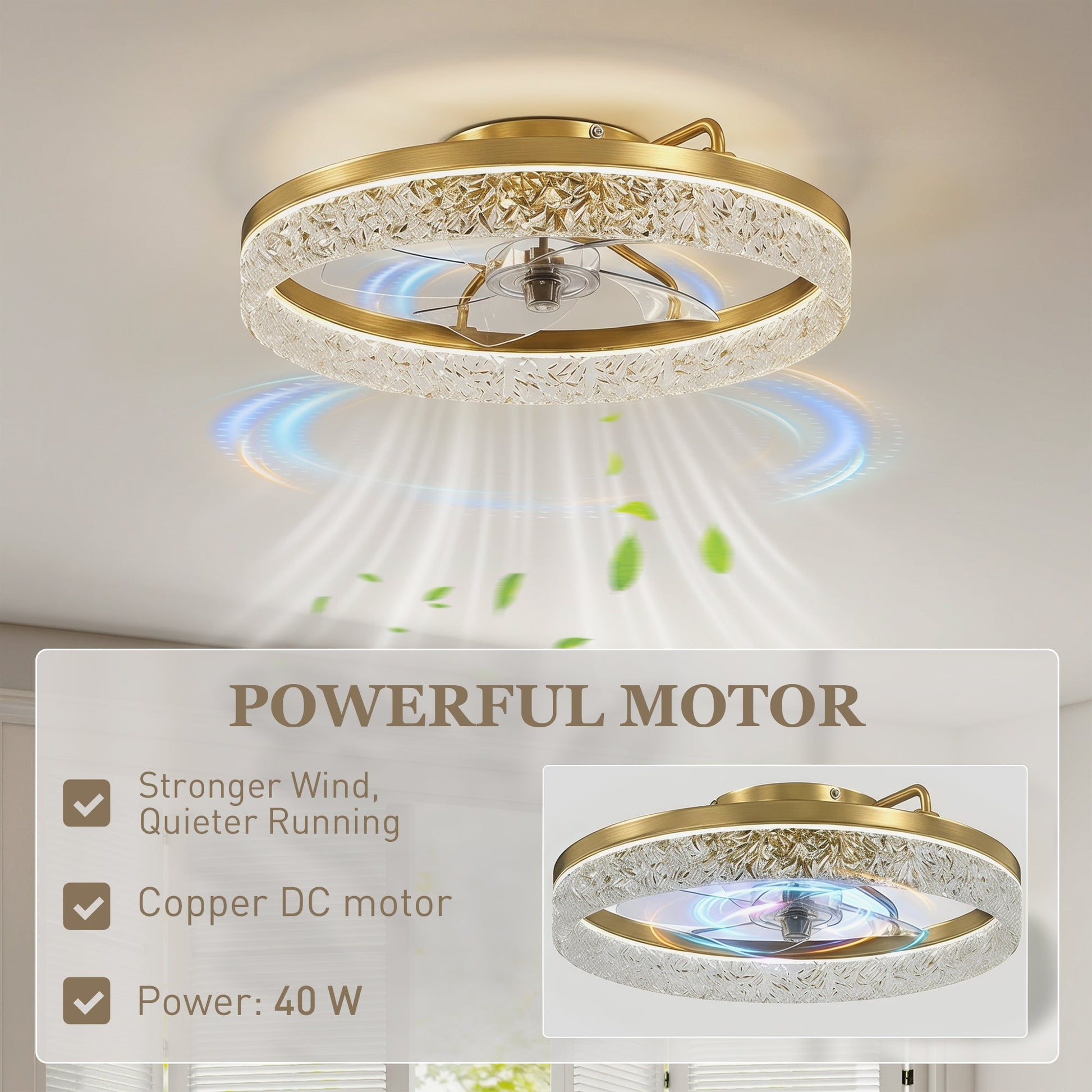 Ceiling Fans with Lights and Remote & App Control, 50 cm Modern LED Ceiling Fan Light with 3 Colour Temperatures, 6 Speed, Timer, Dimmable, Quiet Reversible DC Motor, for Bedroom, Study, Gold