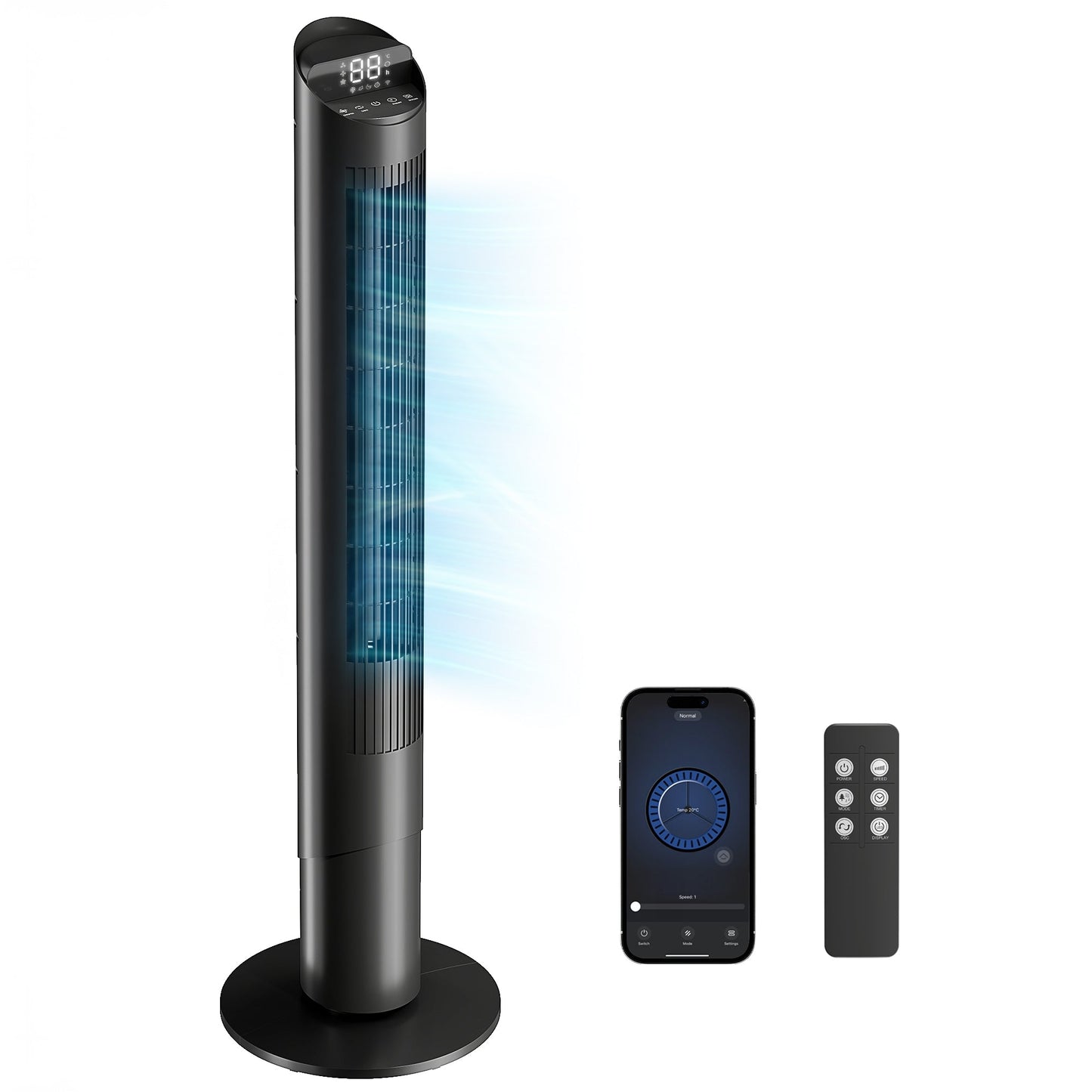 101.8 cm Tower Fan for Cooling, Standing Floor Cooling Fan with WiFi App, 6 Speeds and 4 Modes, 65° Oscillating, 12H Timer and Remote Control for Bedroom, Office, Black
