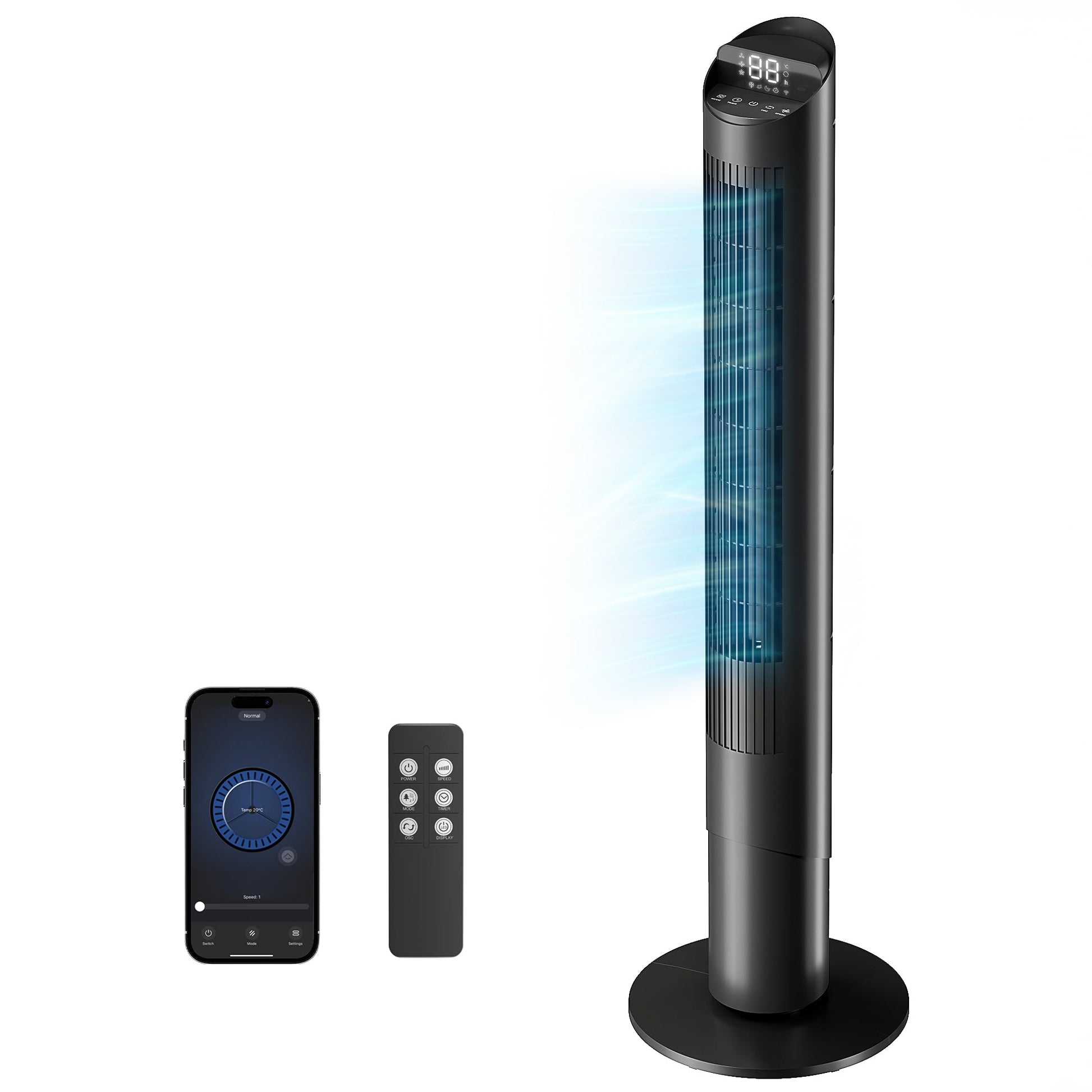 101.8 cm Tower Fan for Cooling, Standing Floor Cooling Fan with WiFi App, 6 Speeds and 4 Modes, 65° Oscillating, 12H Timer and Remote Control for Bedroom, Office, Black
