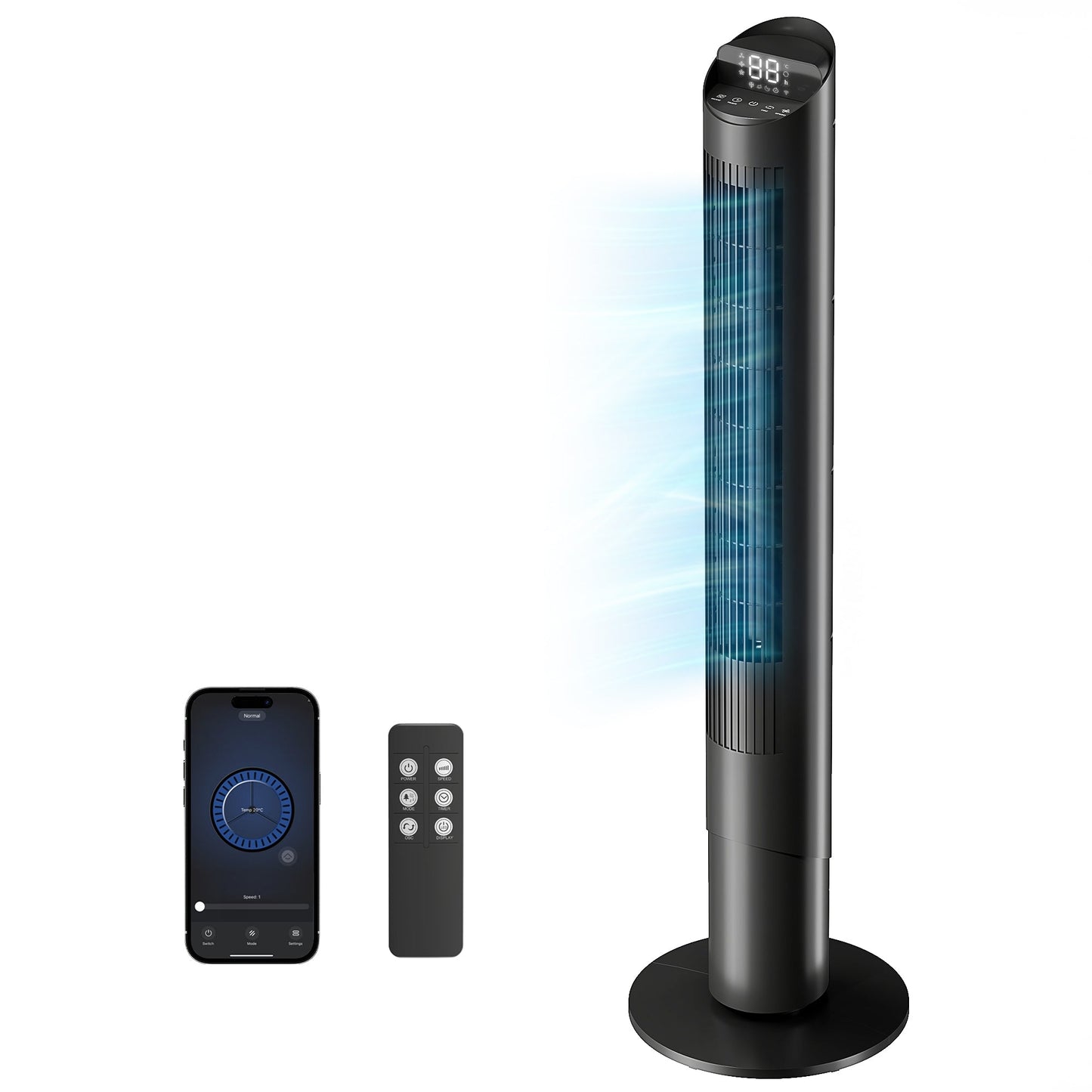 101.8 cm Tower Fan for Cooling, Standing Floor Cooling Fan with WiFi App, 6 Speeds and 4 Modes, 65° Oscillating, 12H Timer and Remote Control for Bedroom, Office, Black