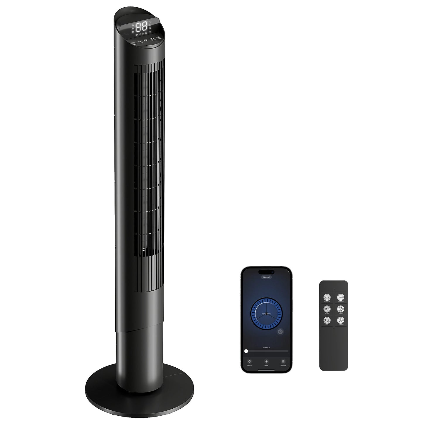 101.8 cm Tower Fan for Cooling, Standing Floor Cooling Fan with WiFi App, 6 Speeds and 4 Modes, 65° Oscillating, 12H Timer and Remote Control for Bedroom, Office, Black