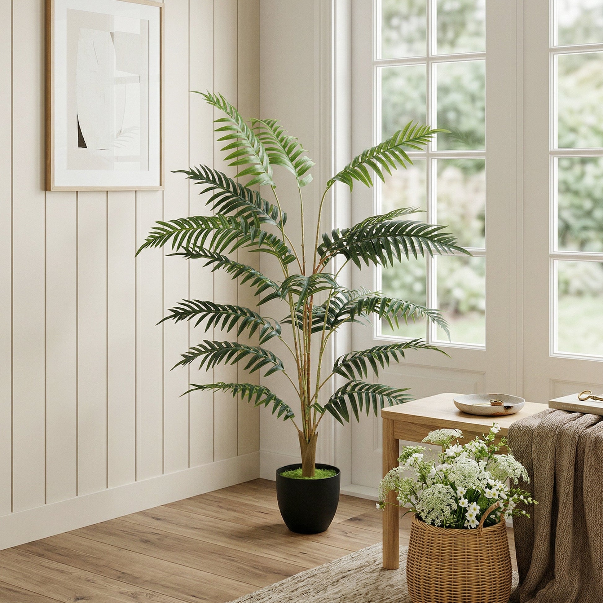 120cm Tall Artificial Fern Topiary Tree, Realistic Artificial Plant in Cement Pot, Fake Plant for Indoor Outdoor Front Porch Home Decor, Green