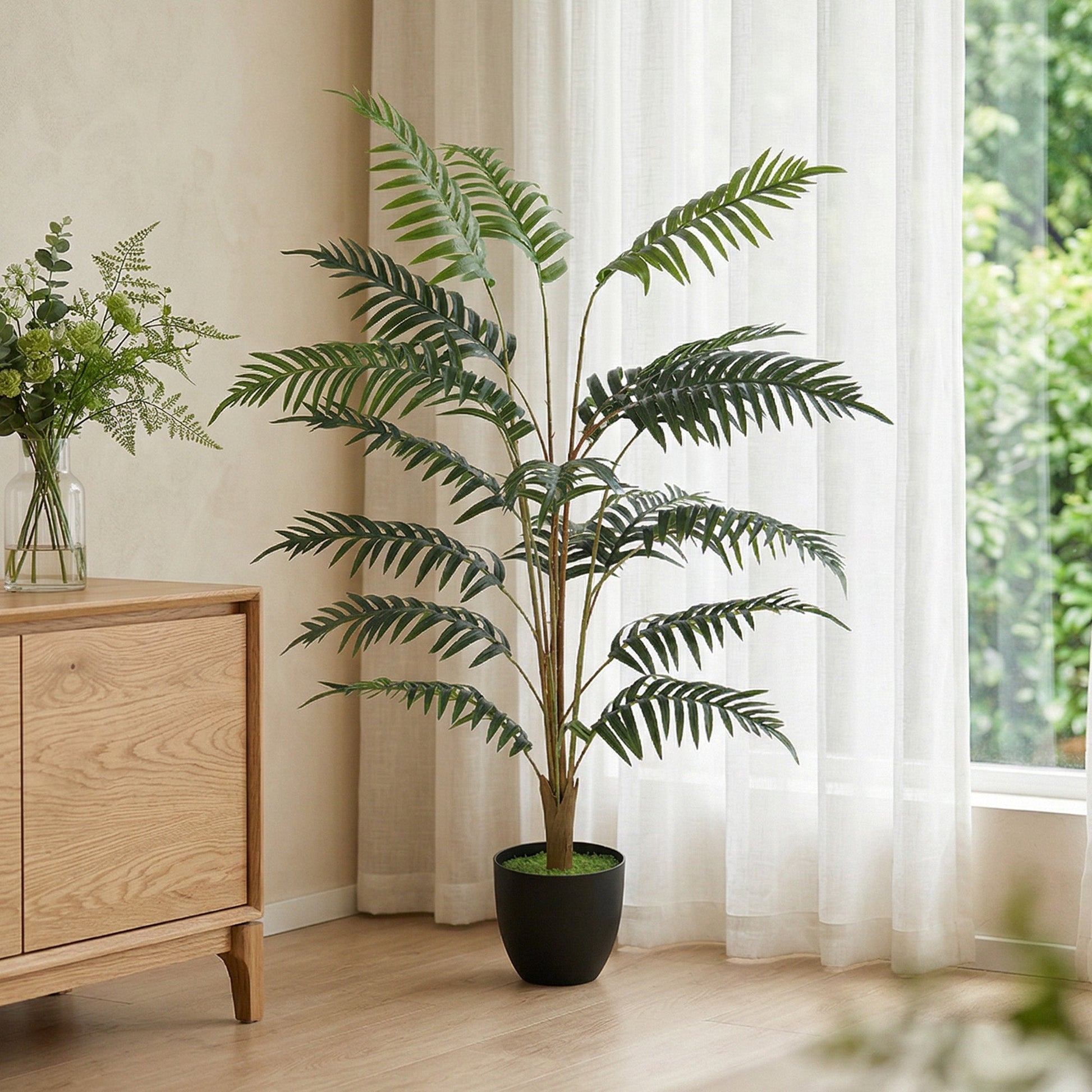 120cm Tall Artificial Fern Topiary Tree, Realistic Artificial Plant in Cement Pot, Fake Plant for Indoor Outdoor Front Porch Home Decor, Green