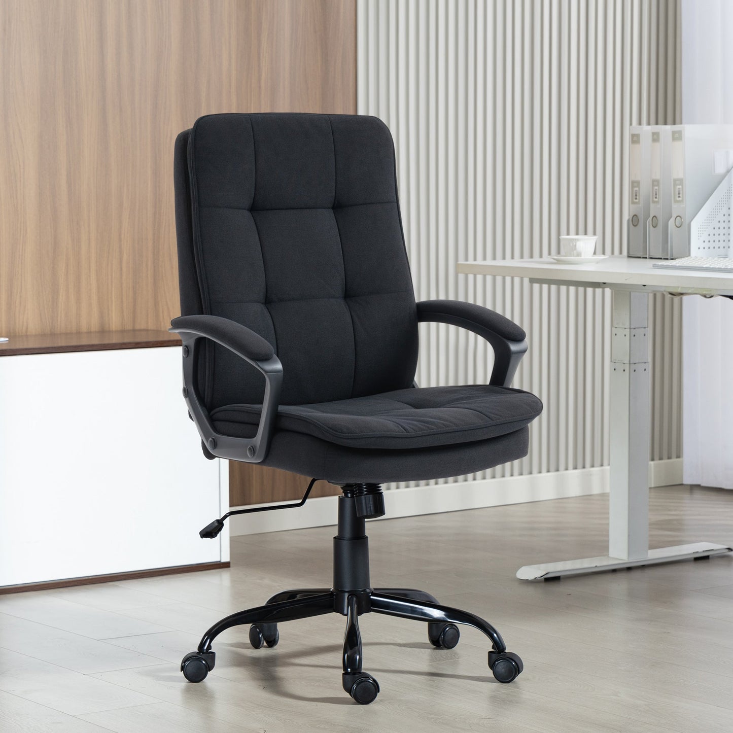 Executive Office Chair, Fabric Computer Desk Chair with Dual-Layer Padding, Adjustable Height, Armrests, Tilt Function, Swivel Wheels for Home Office, Study, Black
