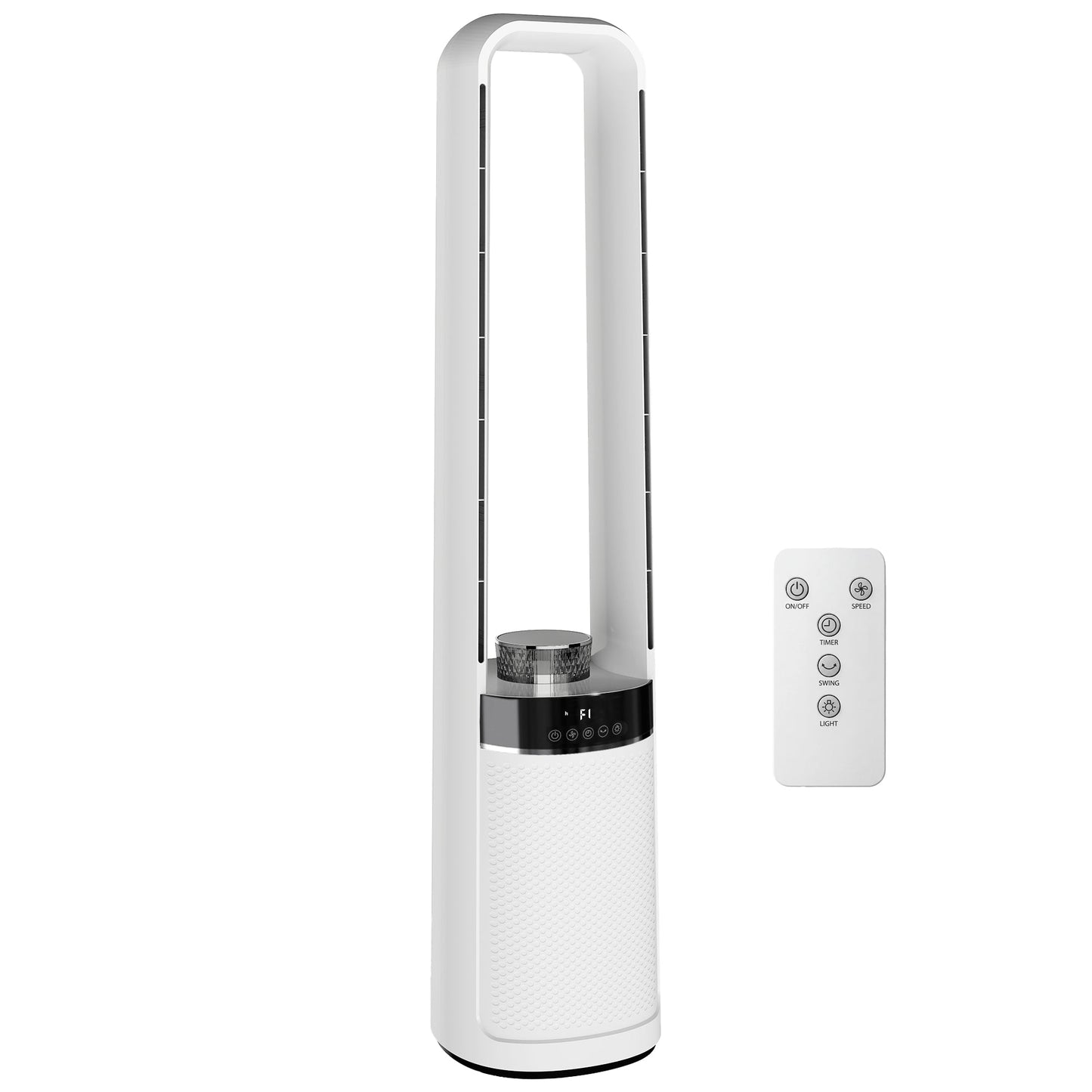 Bladeless Tower Fan for Bedroom, 36dB Standing Cooling Fan with 45° Oscillating, LED Lights, 3 Speeds, 12H Timer, Remote Control, 37 inch, White