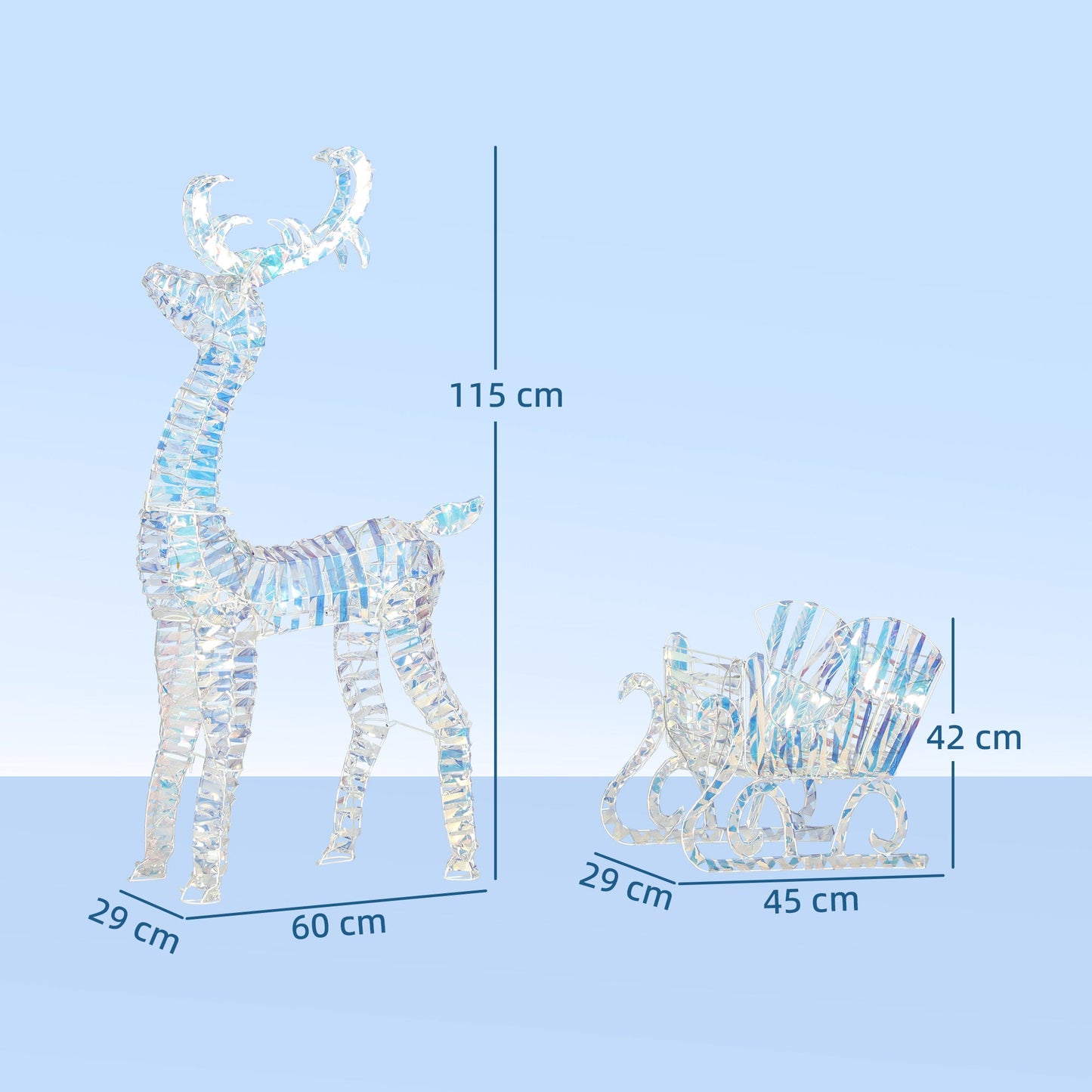 Lighted Christmas Reindeer with Sleigh, Outdoor Yard Reindeer with 170 Warm White LED Lights, Holiday Decor with Stakes, IP44 Waterproof, Silver