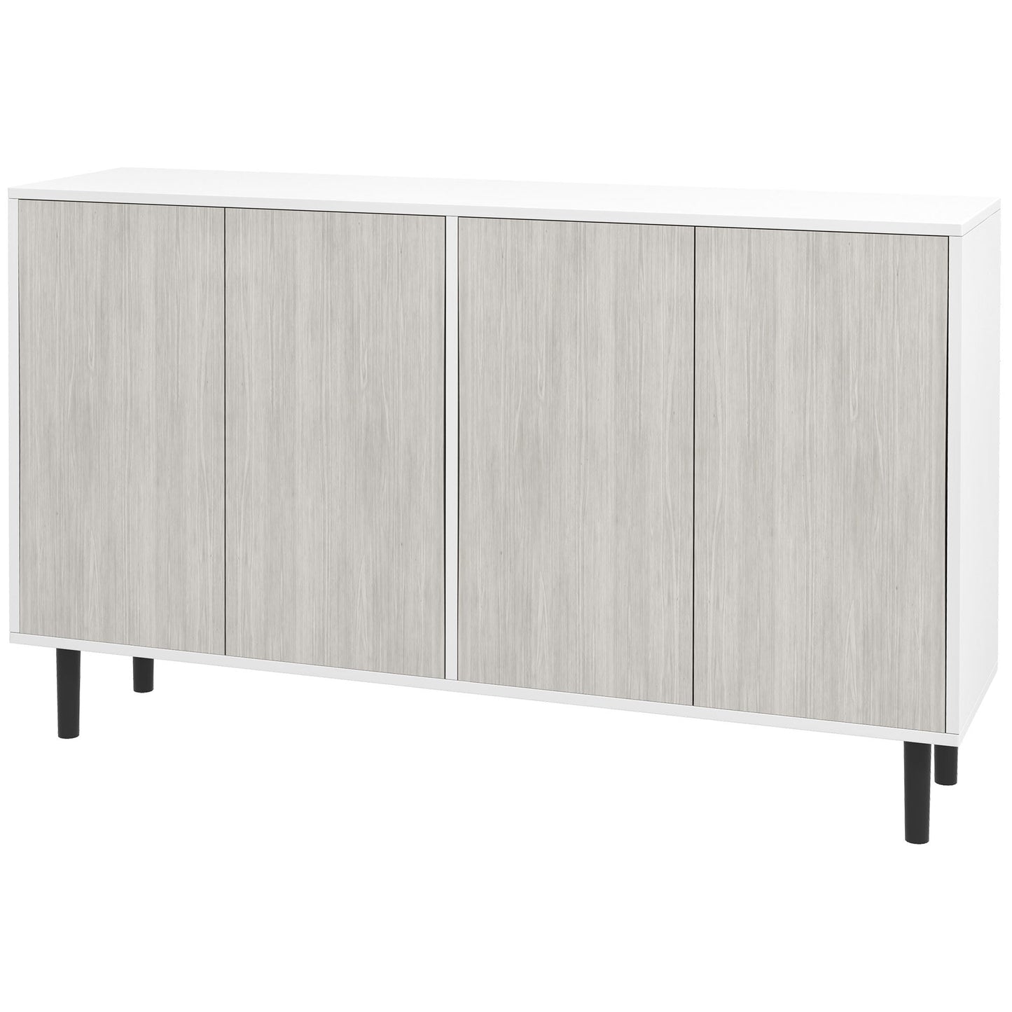 HOMCOM Modern Sideboard with 2 Cupboards, Kitchen Storage Cabinet for Living Room with Adjustable Shelves, 4 Doors and Solid Wood Legs, White