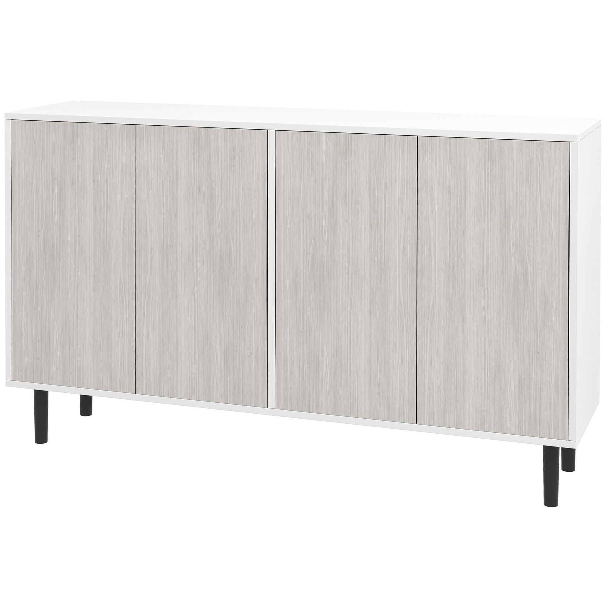 HOMCOM Modern Sideboard with 2 Cupboards, Kitchen Storage Cabinet for Living Room with Adjustable Shelves, 4 Doors and Solid Wood Legs, White