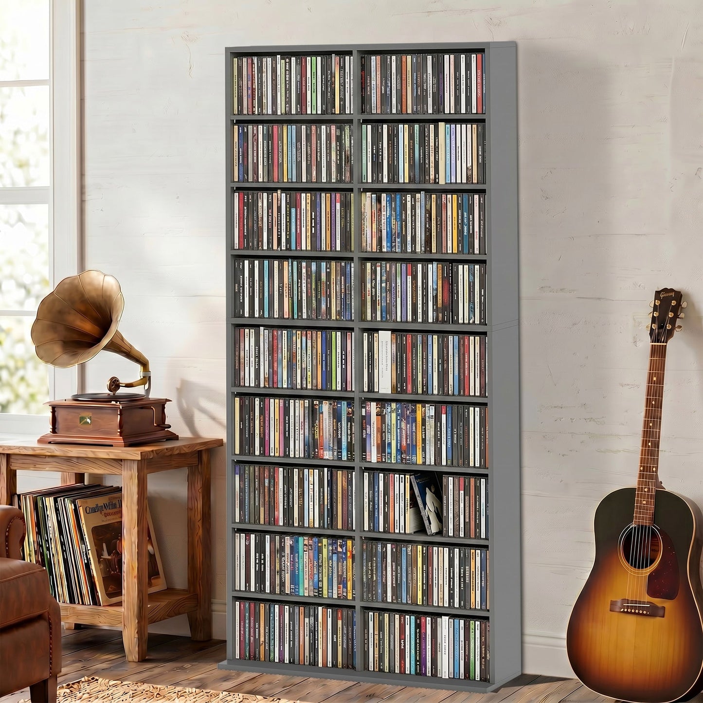 640 CD/360 DVD Storage Unit, Blu-ray Media Storage Shelf with 18 Compartments and 14 Adjustable Shelves, CD Tower for Living Room, Bedroom, Office, Grey