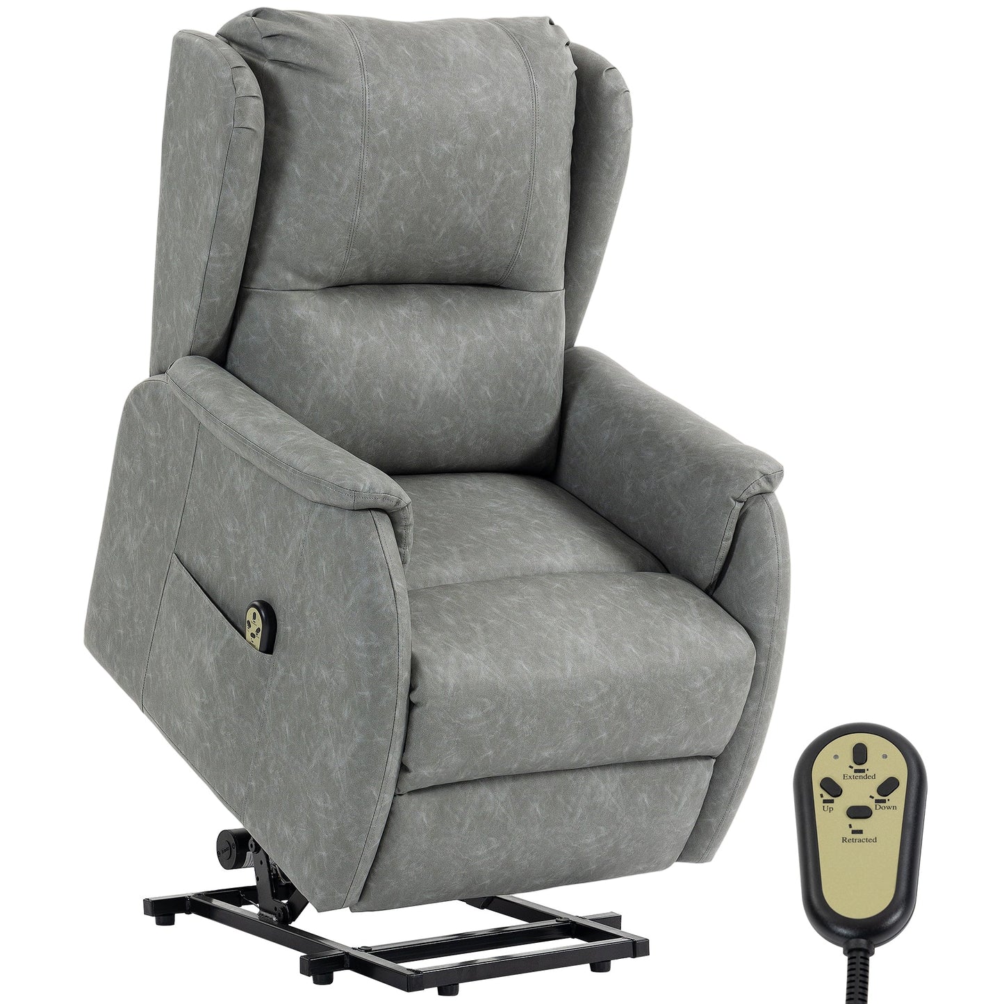 Dual Motor Power Lift Recliner Chair, Electric Lift Chair for Elderly, Faux Leather Riser and Reclining Armchair with Remote Control, Side Pockets, for Living Room, Grey