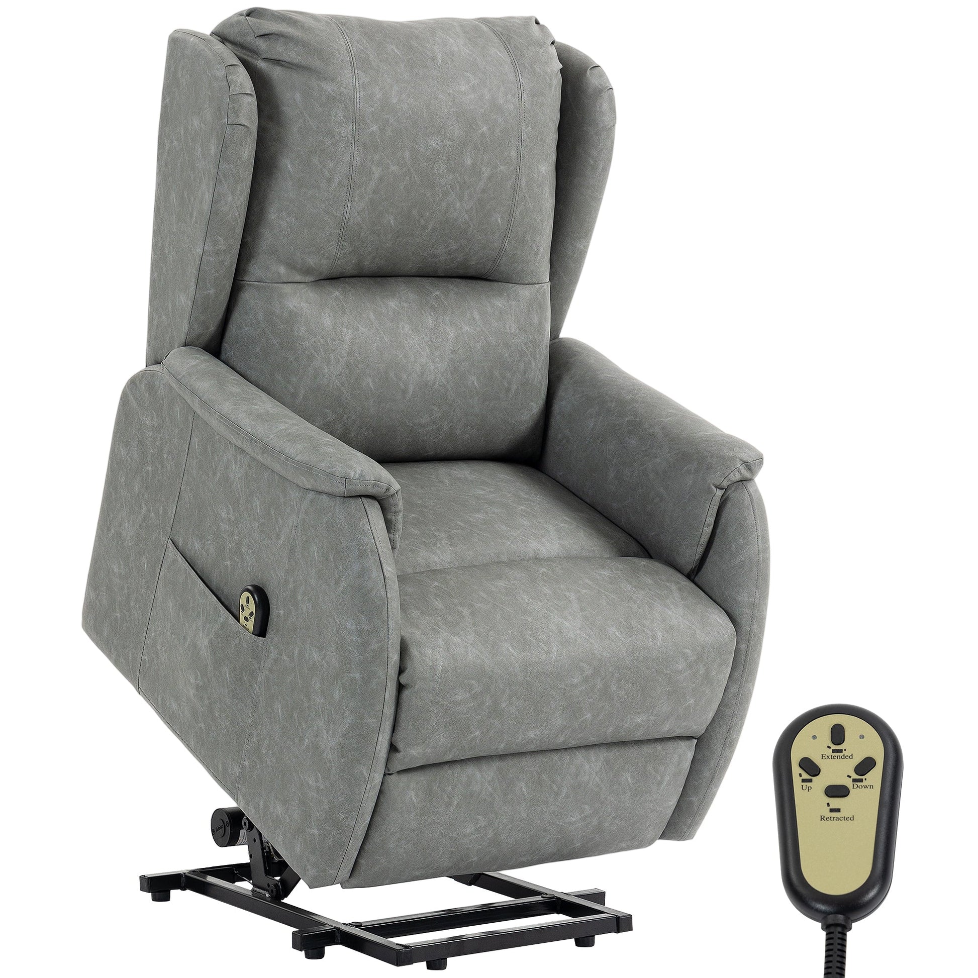 Dual Motor Power Lift Recliner Chair, Electric Lift Chair for Elderly, Faux Leather Riser and Reclining Armchair with Remote Control, Side Pockets, for Living Room, Grey