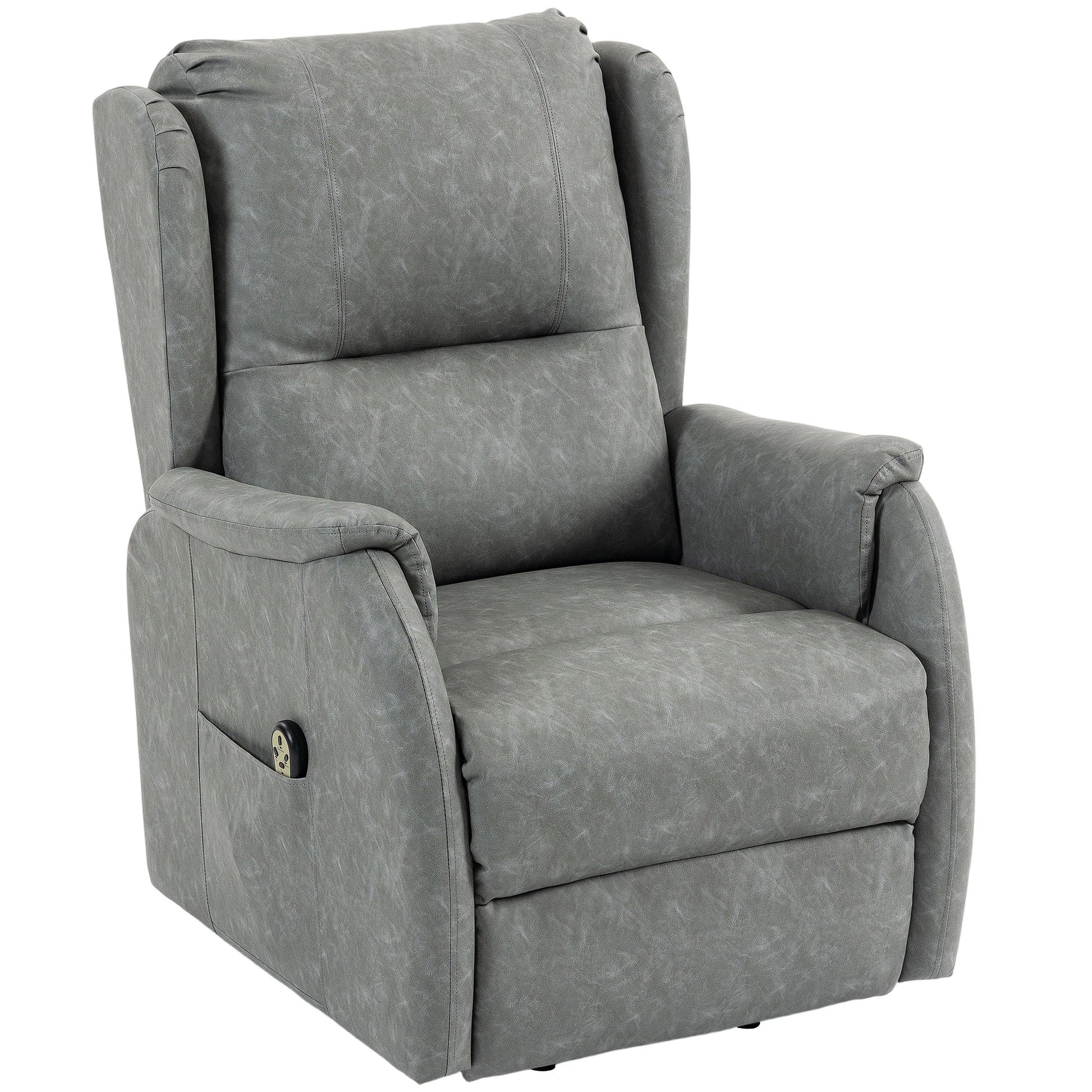Dual Motor Power Lift Recliner Chair, Electric Lift Chair for Elderly, Faux Leather Riser and Reclining Armchair with Remote Control, Side Pockets, for Living Room, Grey