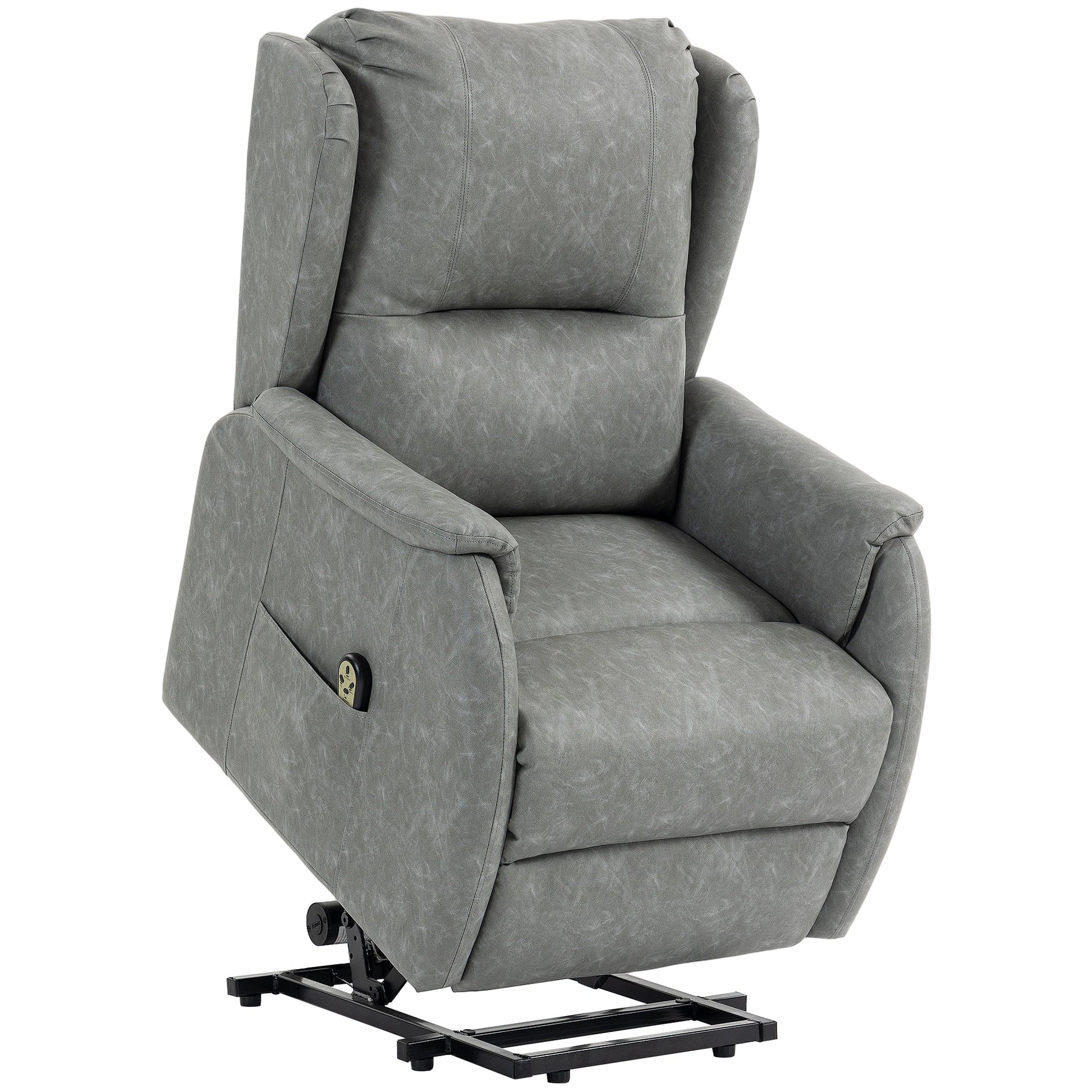Dual Motor Power Lift Recliner Chair, Electric Lift Chair for Elderly, Faux Leather Riser and Reclining Armchair with Remote Control, Side Pockets, for Living Room, Grey