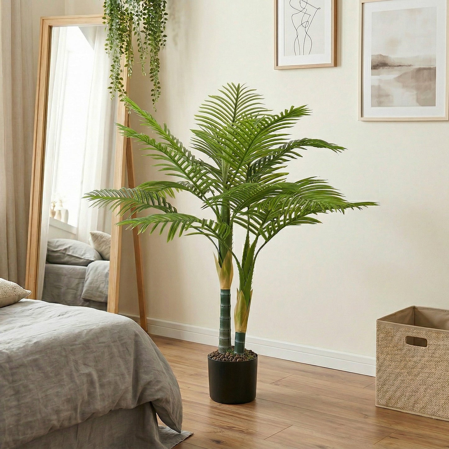 120cm Artificial Palm Tree with 14 PEVA Leaves, Decorative Artificial Plant with Pot and Moss Effect, Fake Plant for Home Office Decor, Green