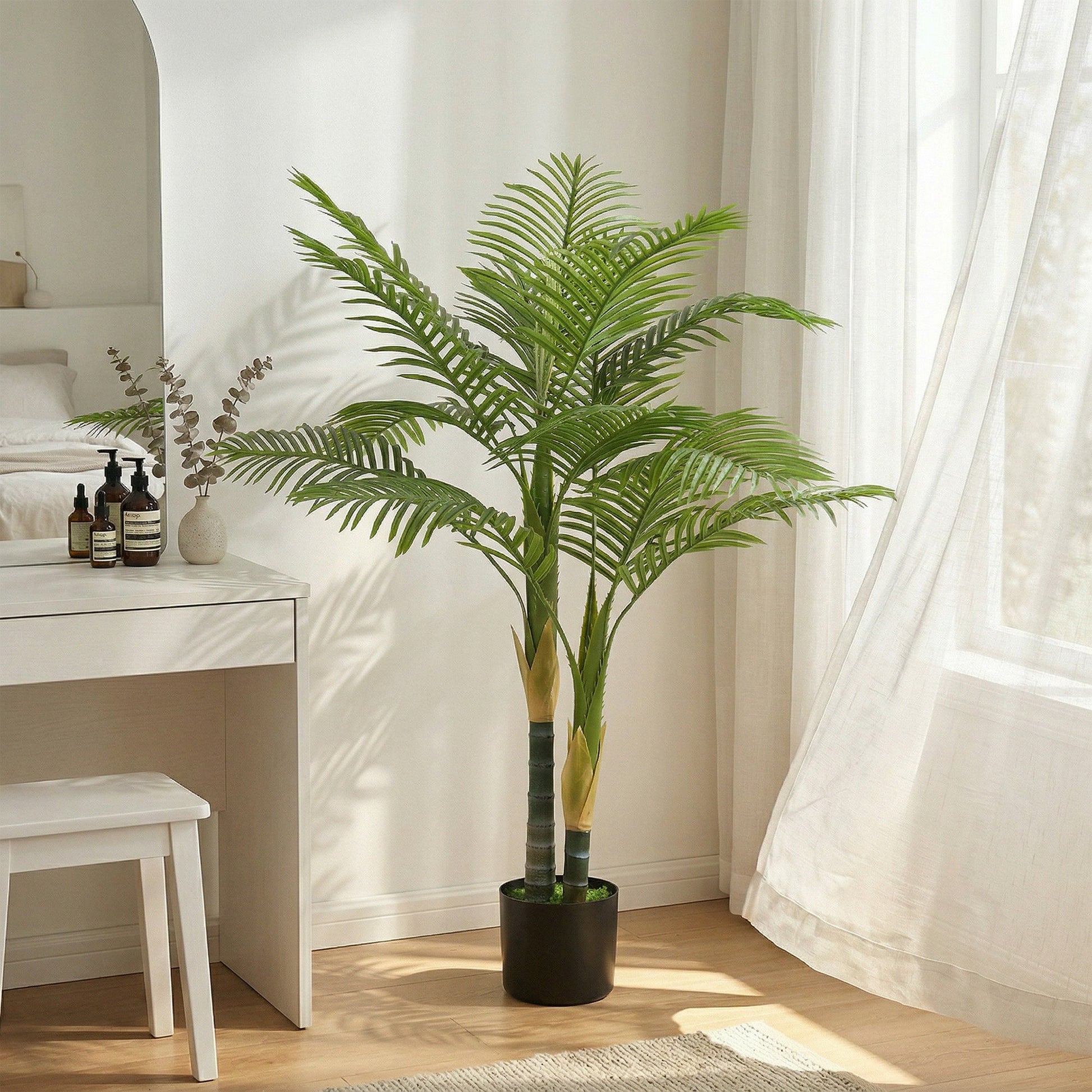 120cm Artificial Palm Tree with 14 PEVA Leaves, Decorative Artificial Plant with Pot and Moss Effect, Fake Plant for Home Office Decor, Green