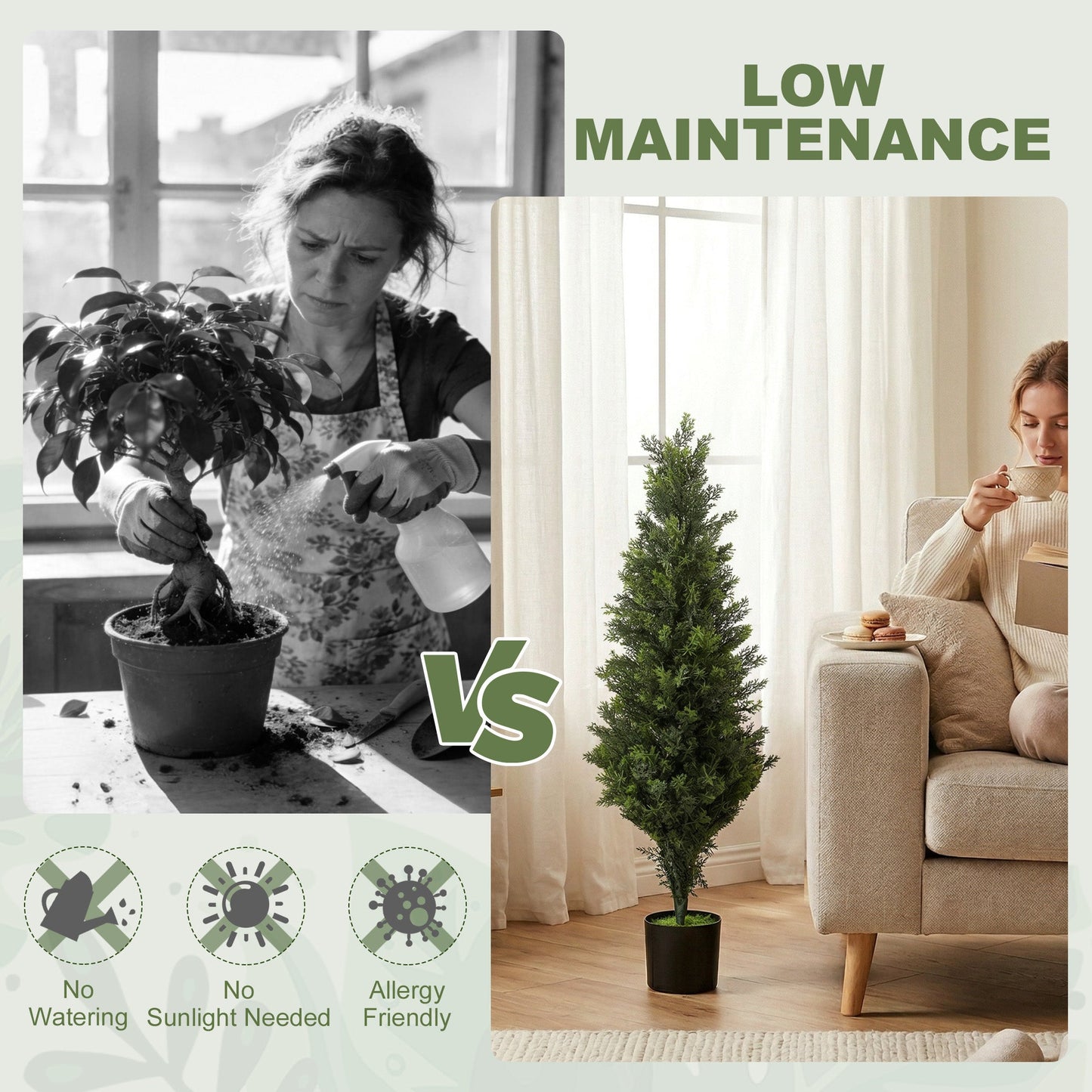 Set of 2 Decorative Artificial Plants Cypress in Weighted Pot, 90cm Tall Fake Plant with 564 Leaves for Home Indoor Outdoor Decor