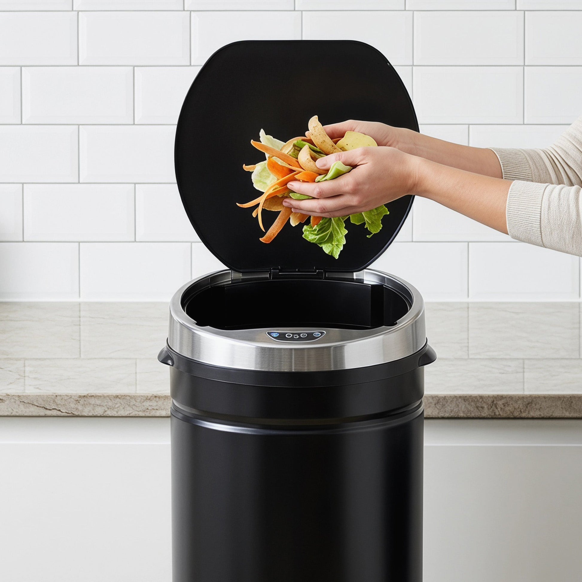 50L Sensor Bin with Quiet Soft-Close Lid, Automatic Touchless Motion Sensor Rubbish Bin with Fingerprint Resistant, Stainless Steel for Hygienic Kitchen, Home Office Use, Black