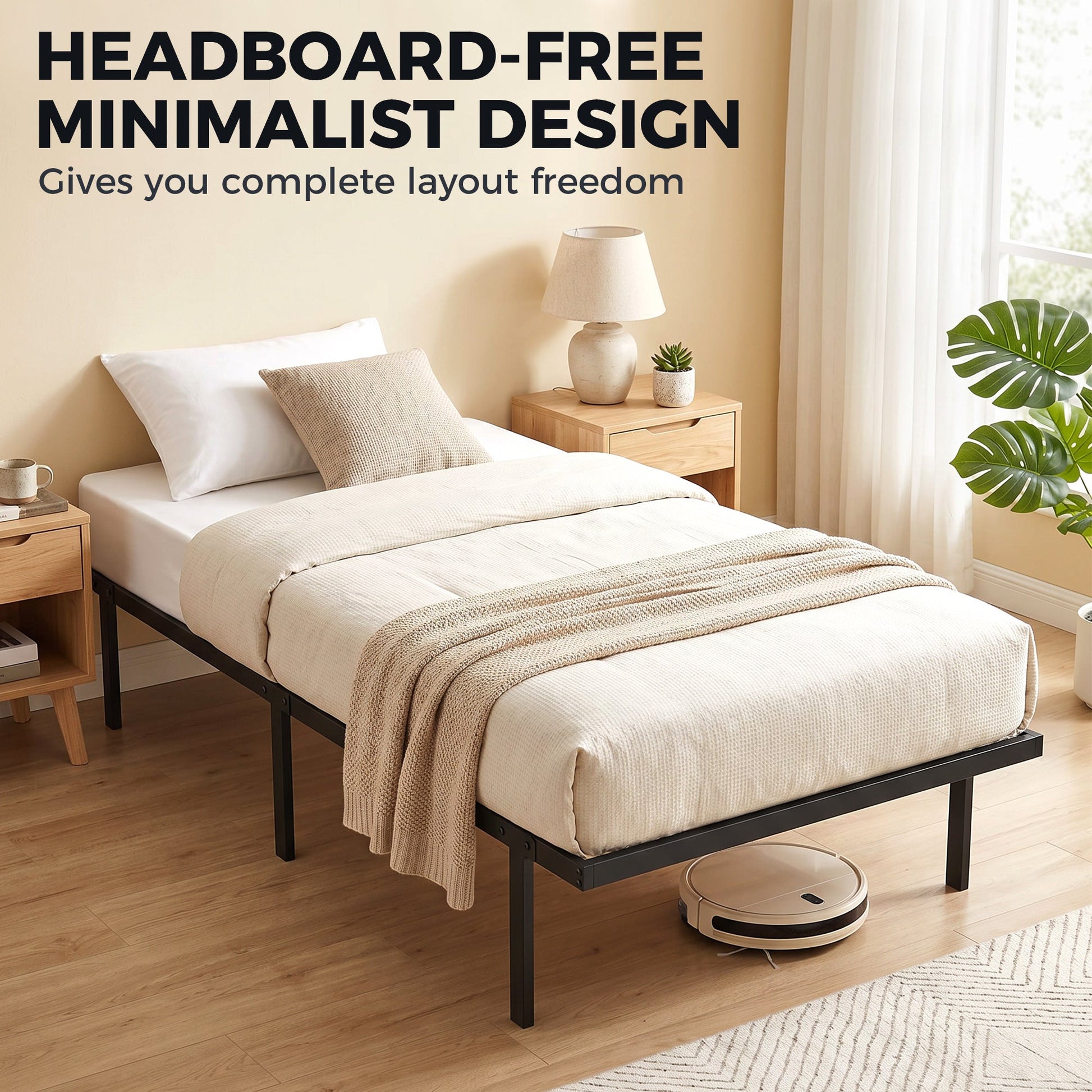 3ft Single Bed Frame with Underbed Storage, 35.5 cm Height, Metal Platform Bed Frame with Steel Slat Support, Noise-Free, No Box Spring Needed, Easy Assembly, Black