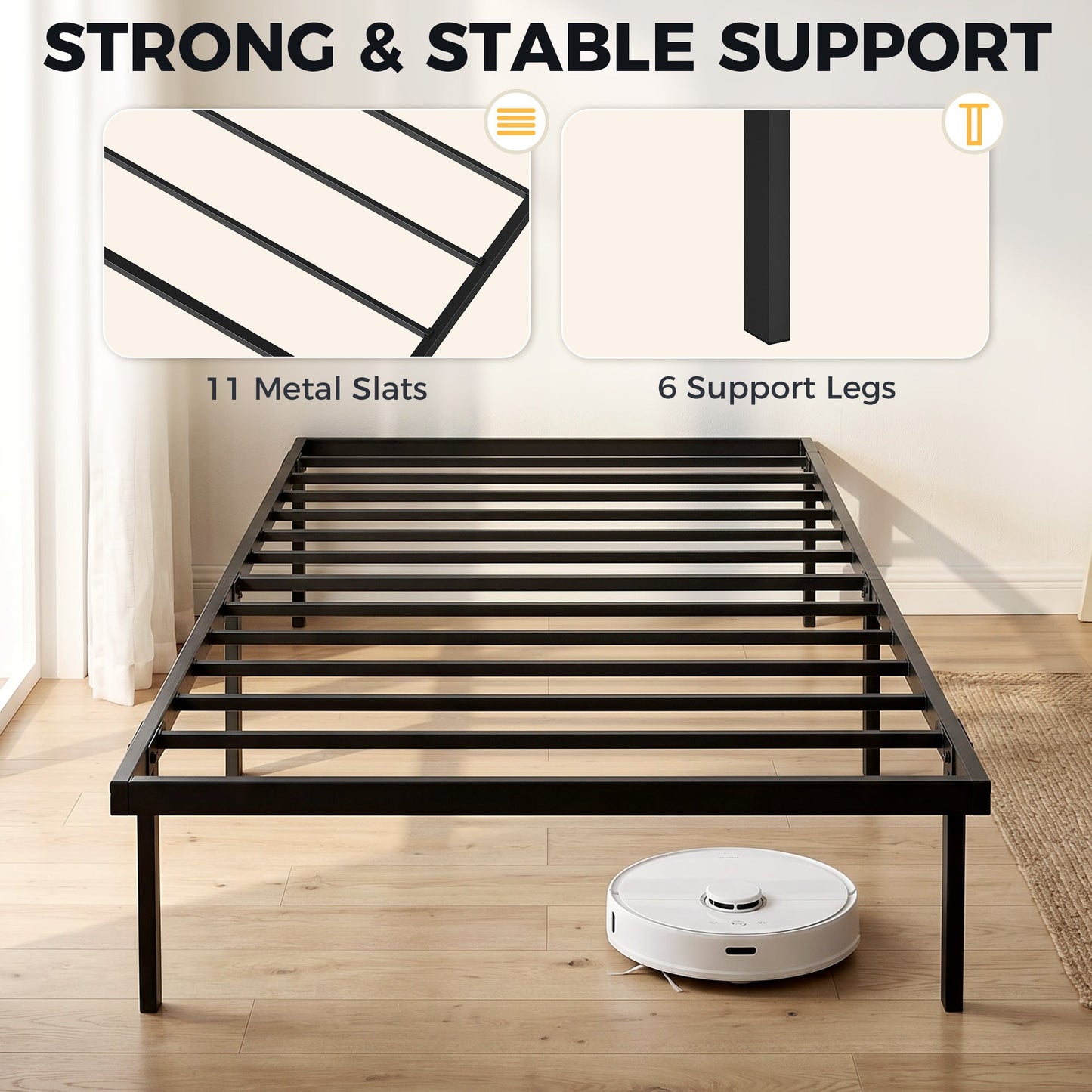 3ft Single Bed Frame with Underbed Storage, 35.5 cm Height, Metal Platform Bed Frame with Steel Slat Support, Noise-Free, No Box Spring Needed, Easy Assembly, Black